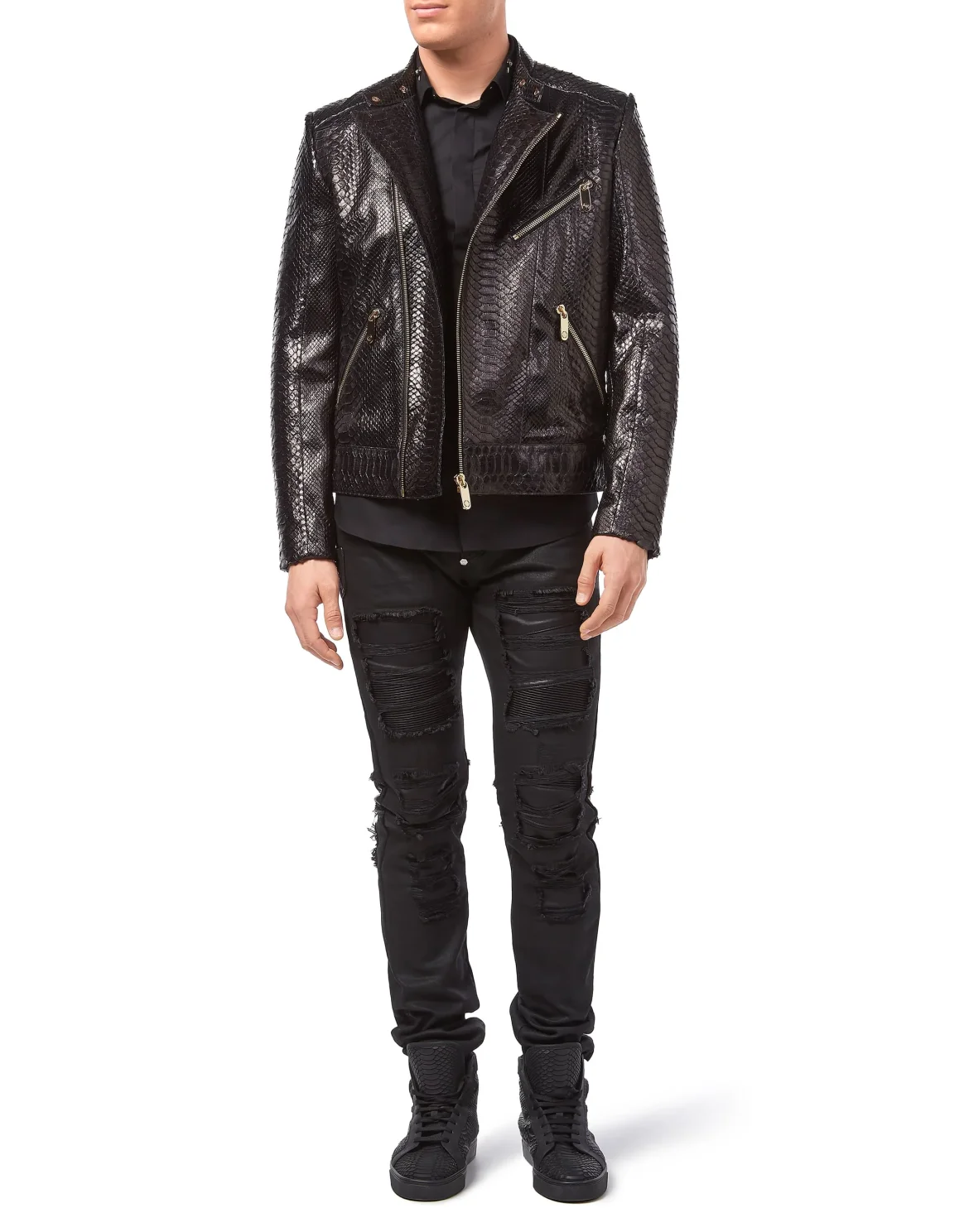 Leather Moto Jacket "Python car", цвет: Коричневый