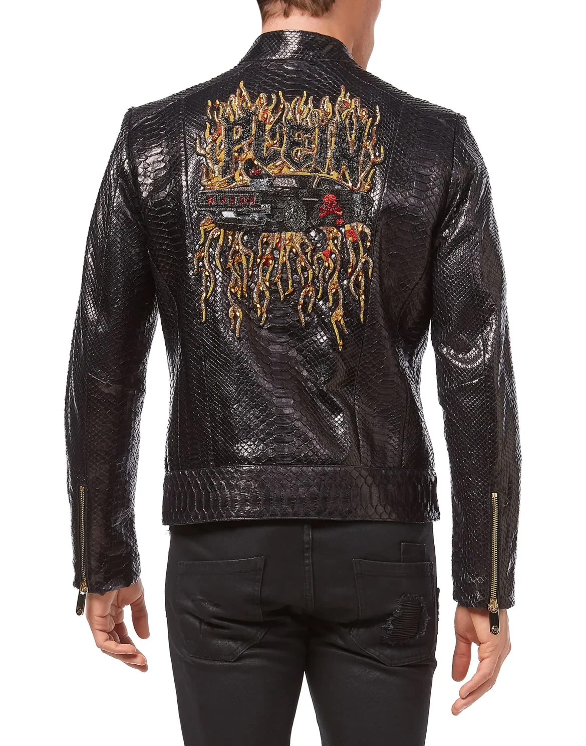 Leather Moto Jacket "Python car", цвет: Коричневый