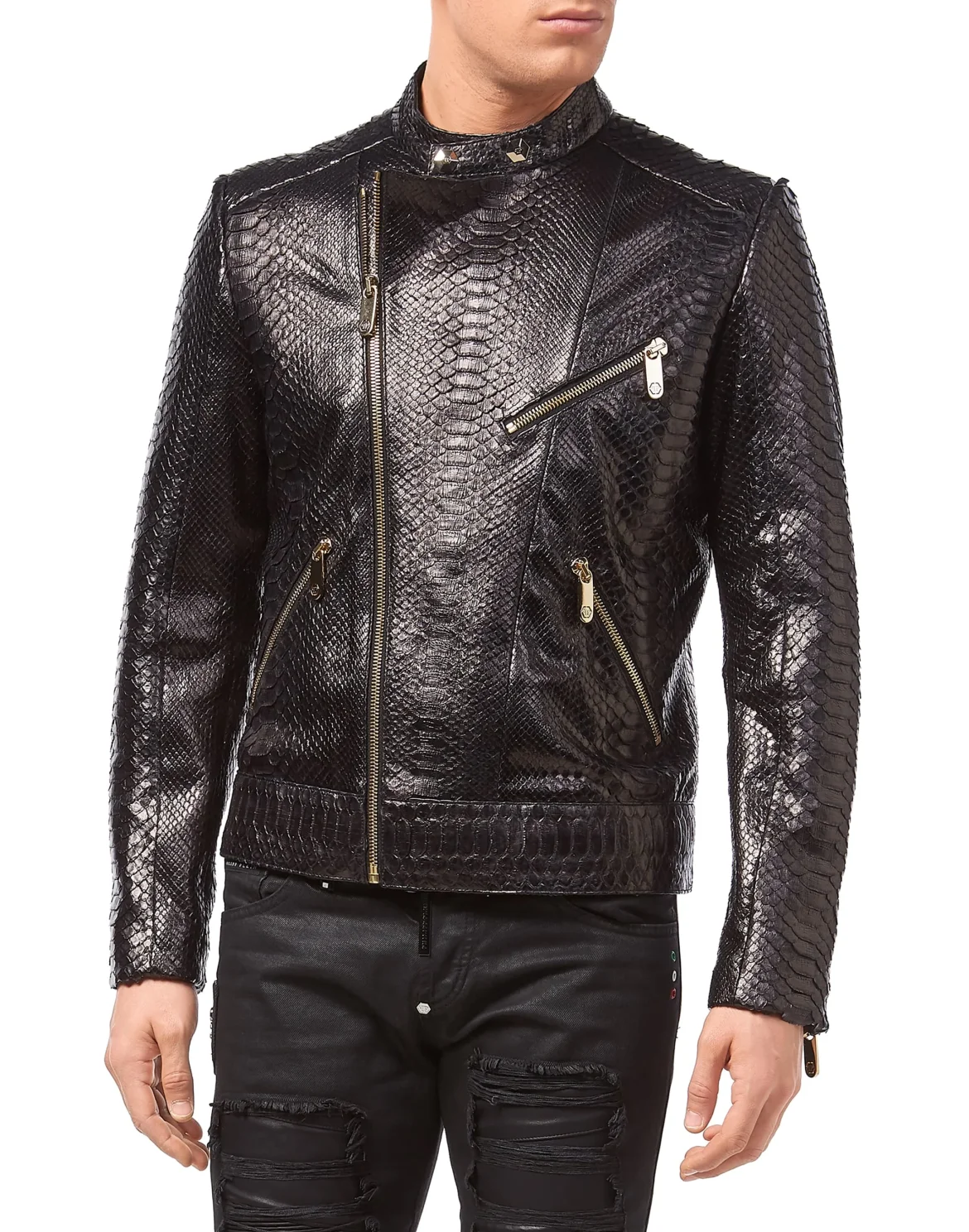 Leather Moto Jacket "Python car", цвет: Коричневый