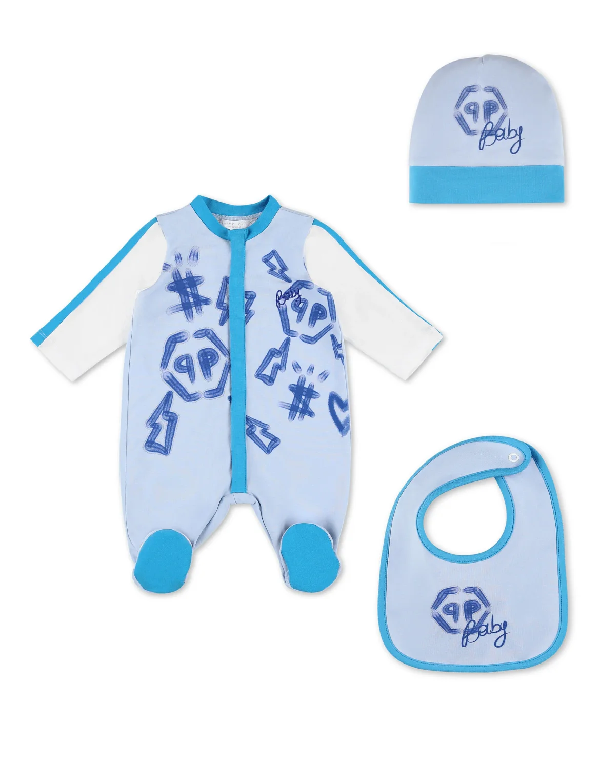 Body/Bonnet/Bib Monogram, цвет: Голубой