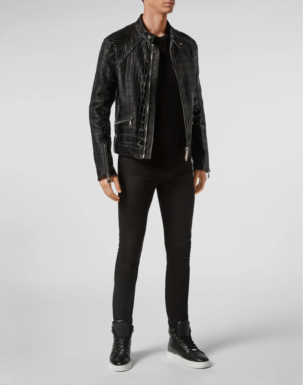 Leather Crocodile Jacket  Luxury, цвет: Черный