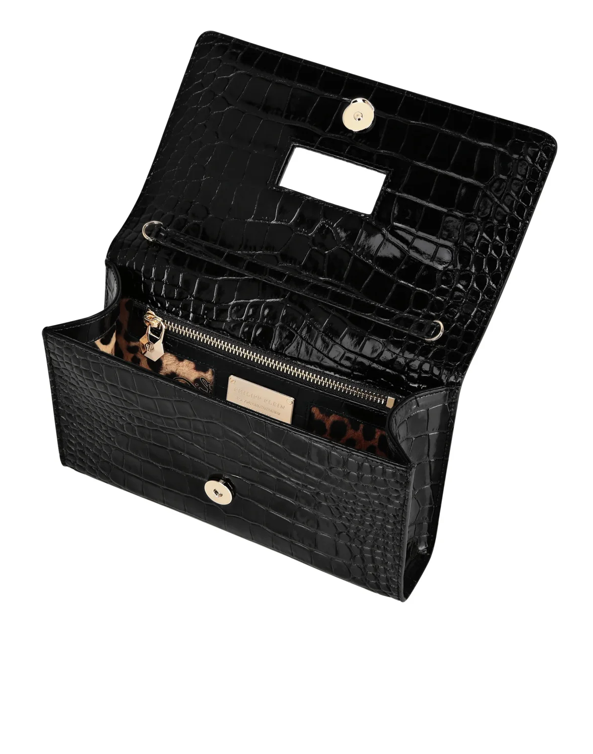 Small Croco Embossed Clutch Eagle, цвет: Черный