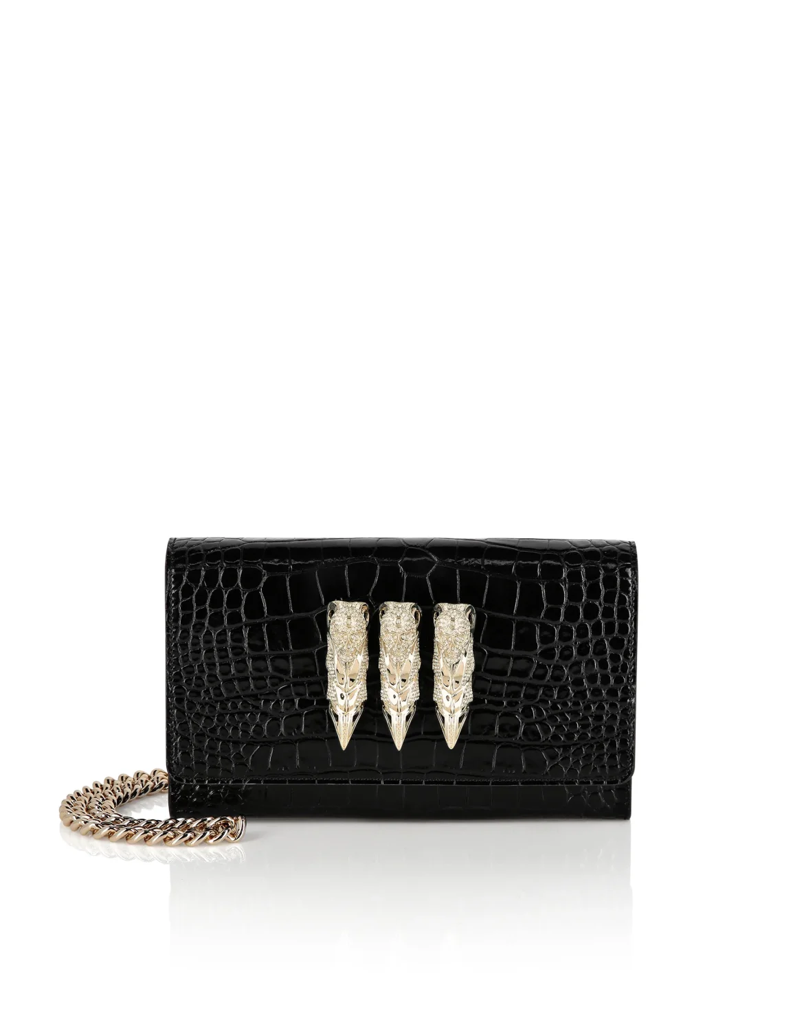 Small Croco Embossed Clutch Eagle, цвет: Черный