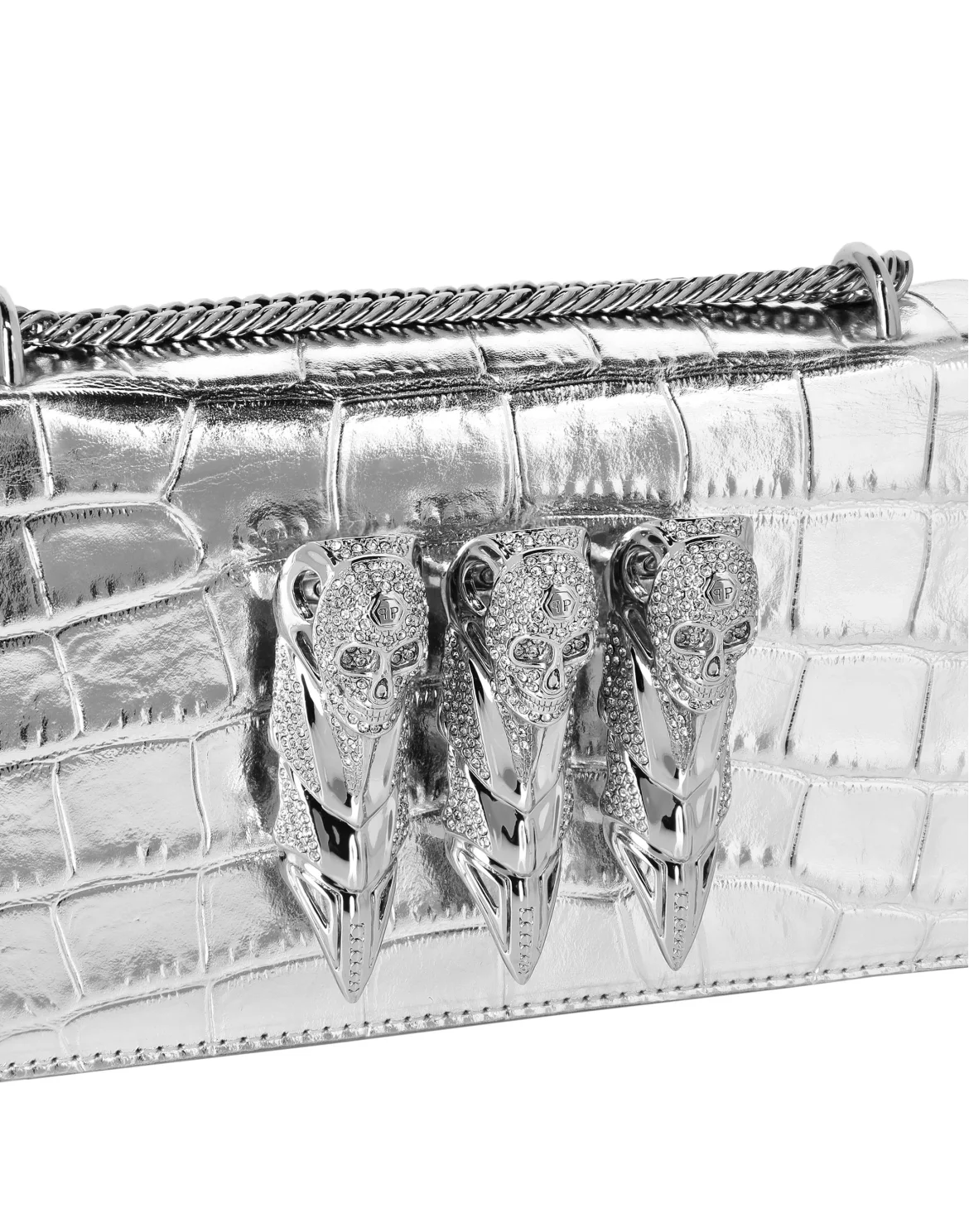 Crocco Printed Small Shoulder Bag, цвет: Серебристый