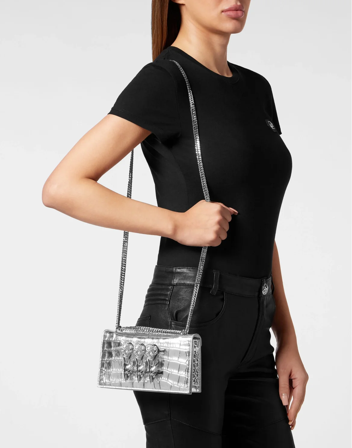Crocco Printed Small Shoulder Bag, цвет: Серебристый