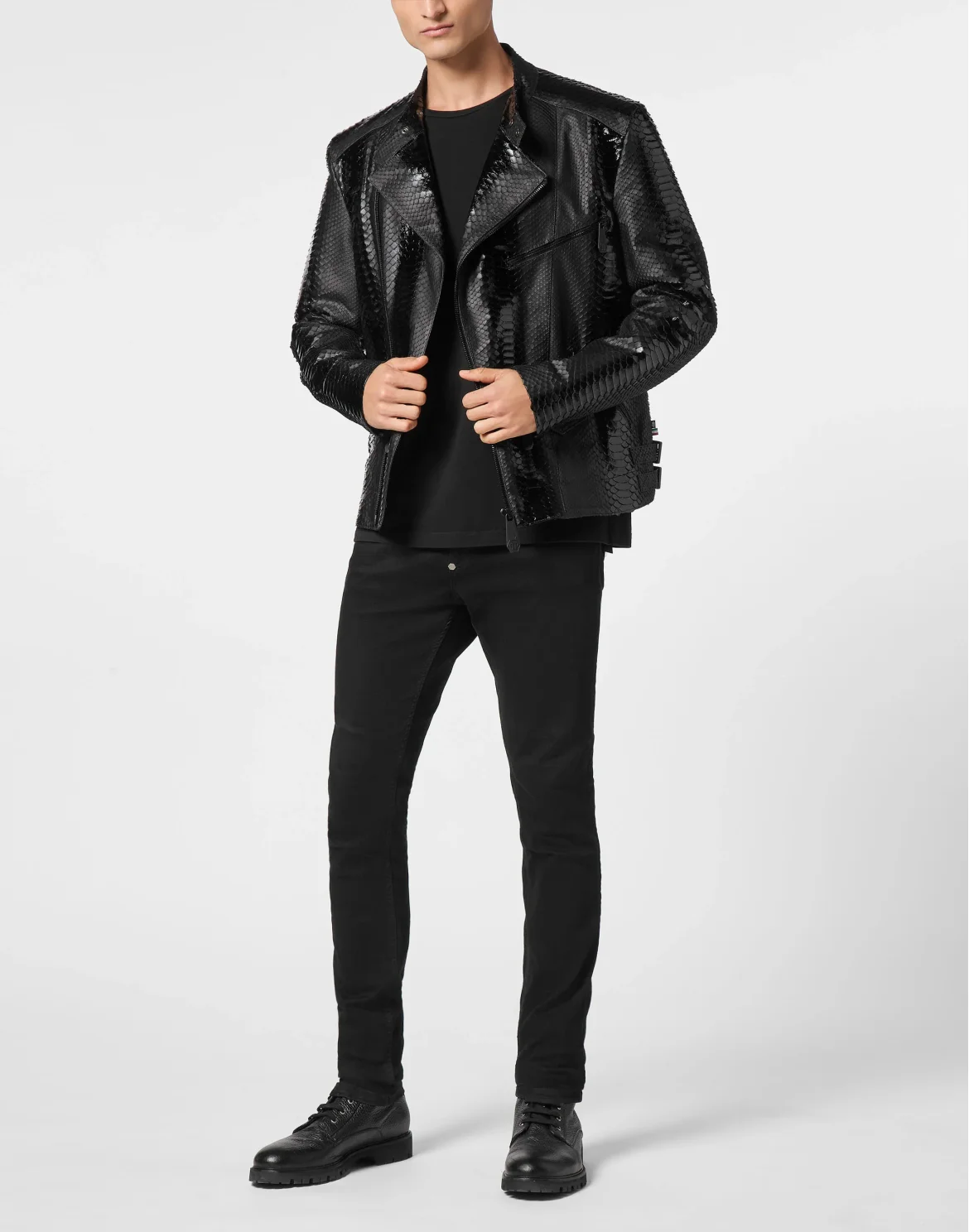 Python Leather Bomber Skull, цвет: Черный