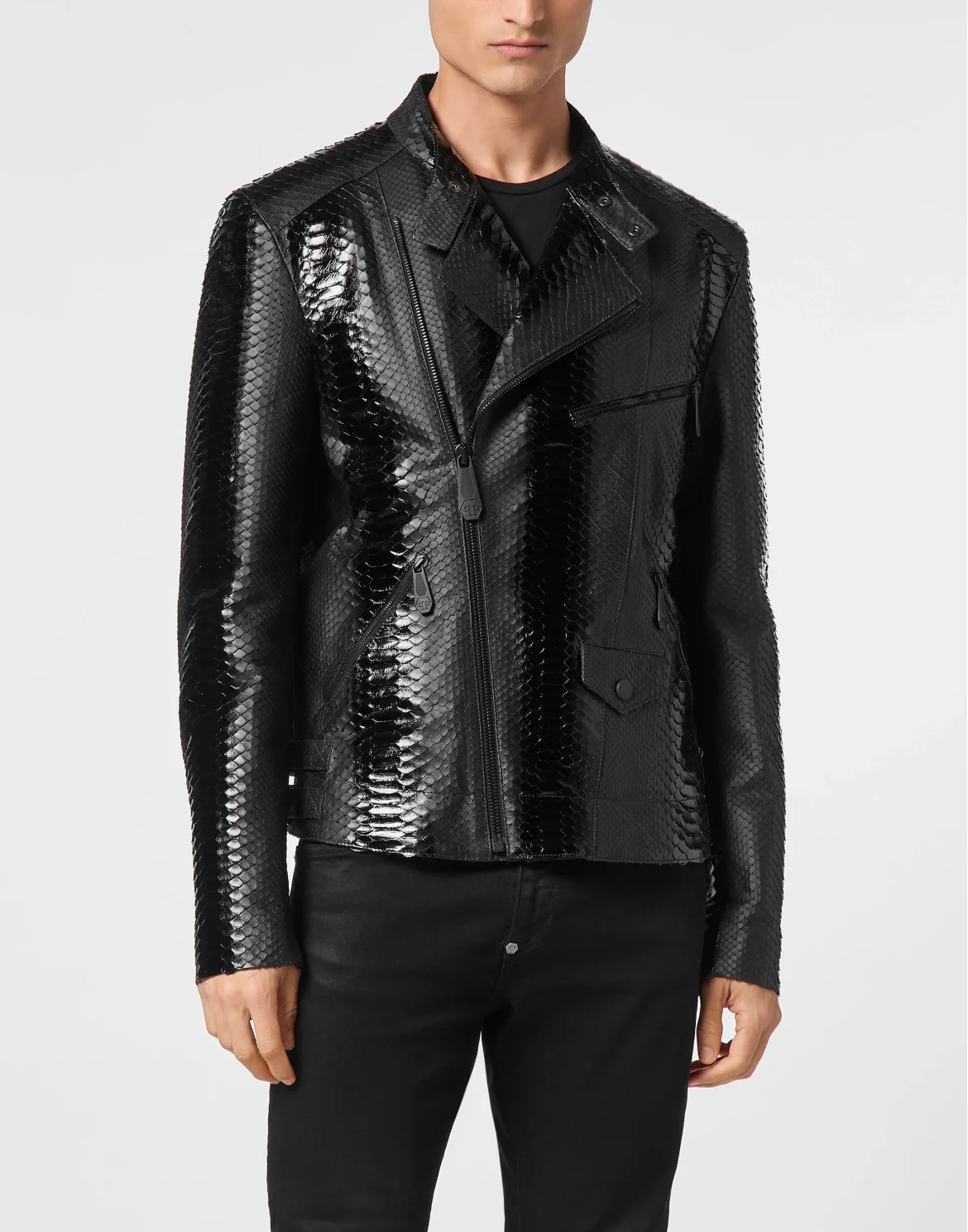 Python Leather Bomber Skull, цвет: Черный