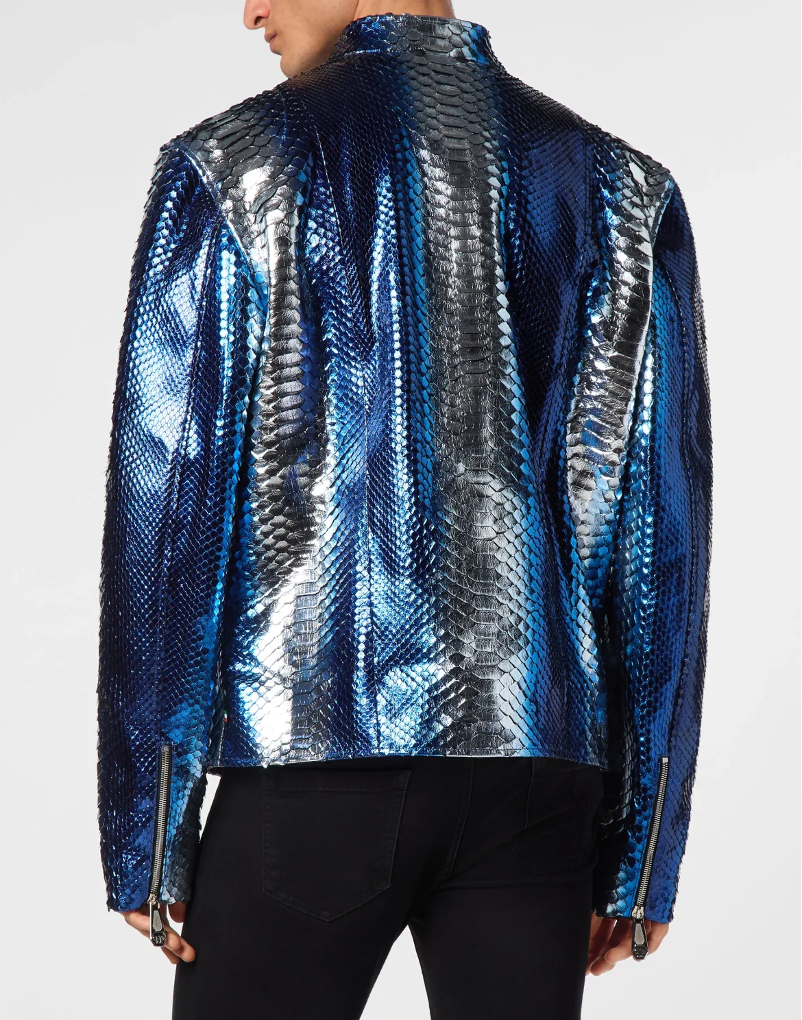 Python Leather Moto Jacket, цвет: Голубой