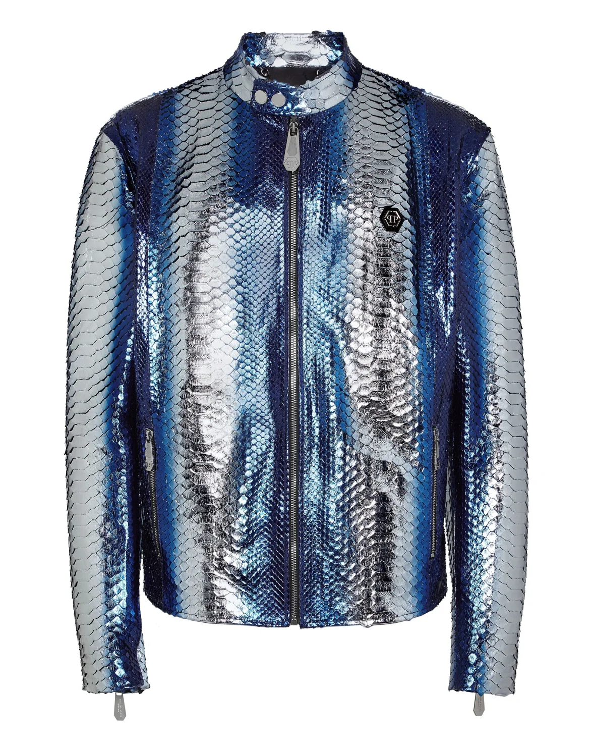 Python Leather Moto Jacket, цвет: Голубой