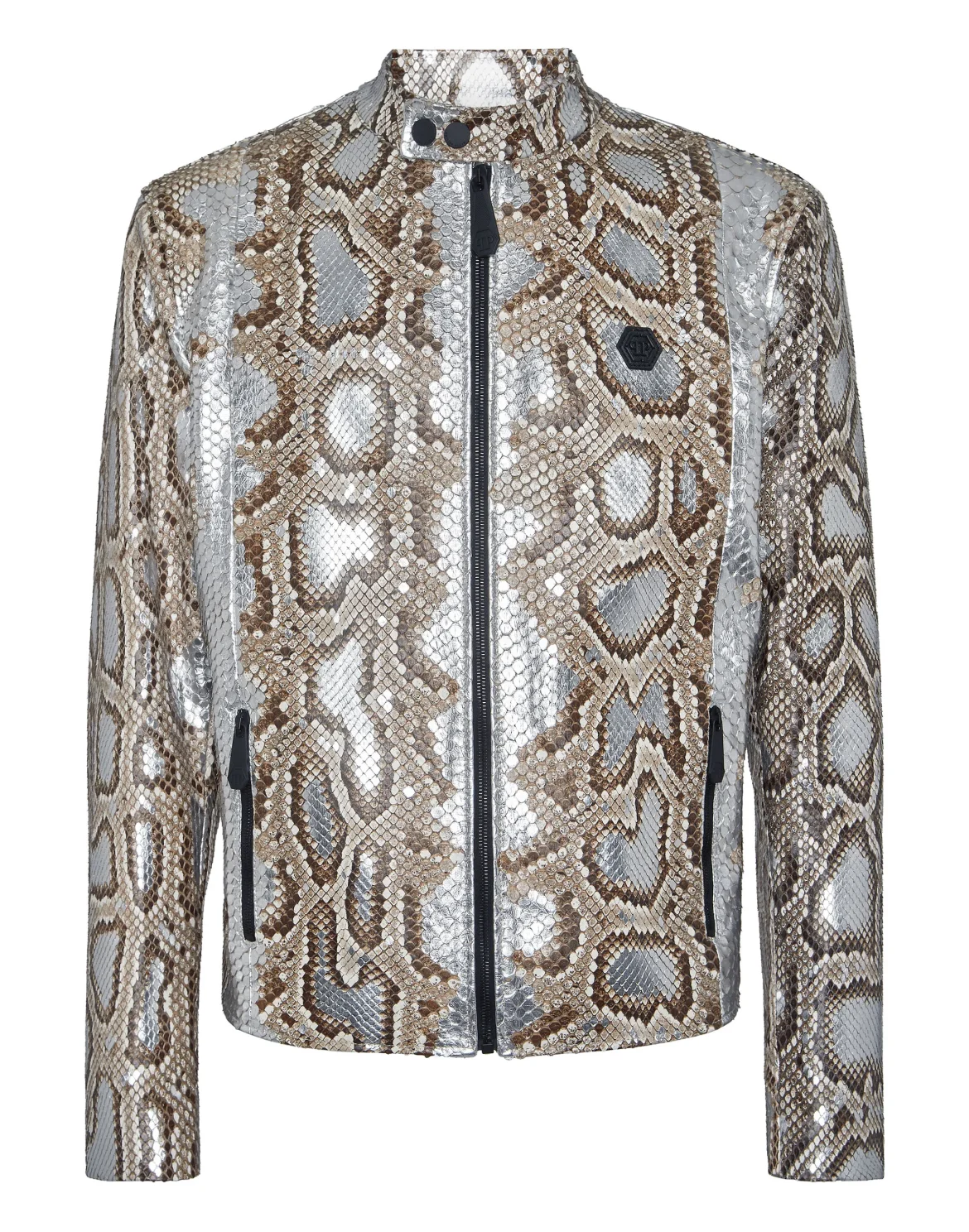 Python Leather Moto Jacket, цвет: Серый