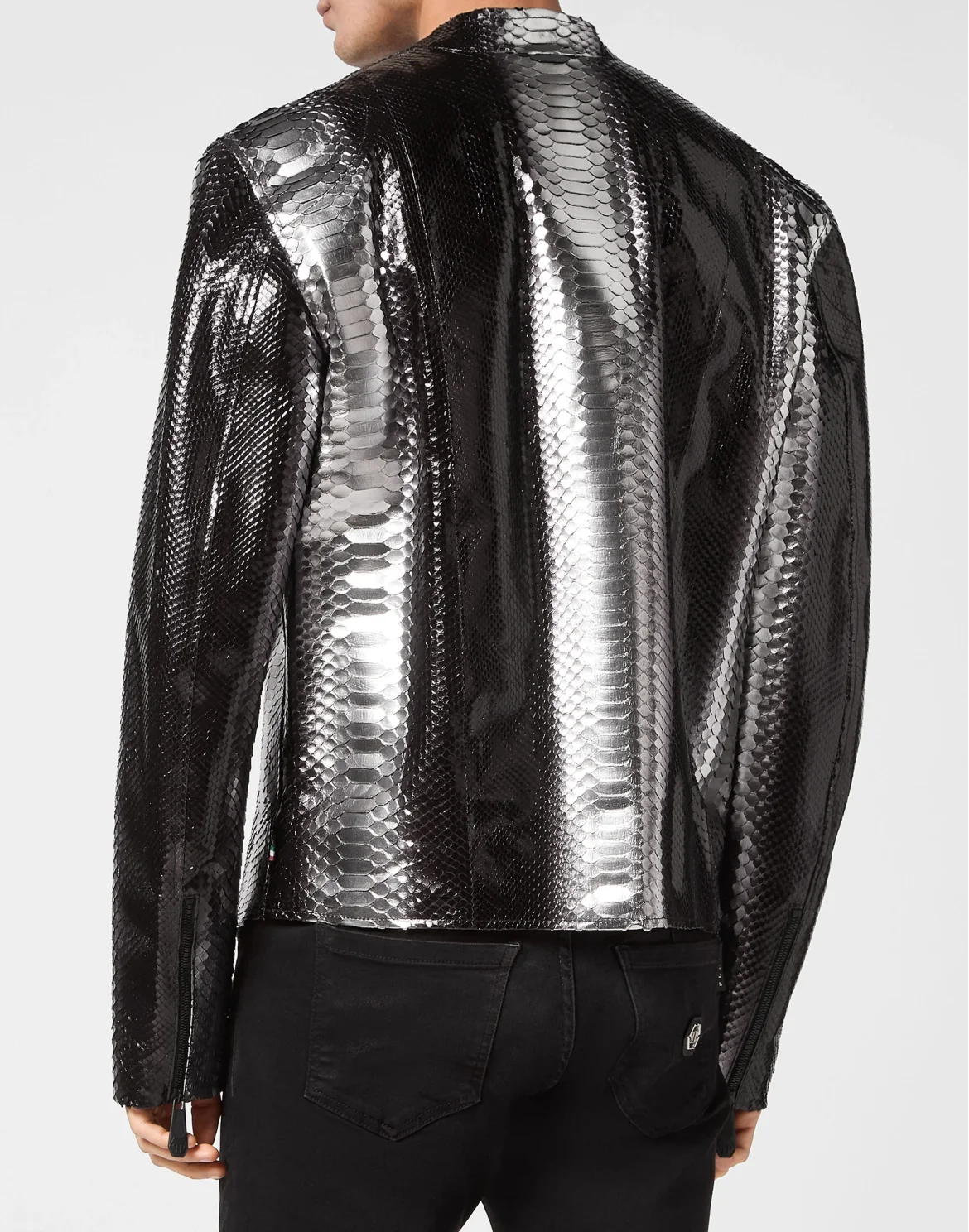 Python Leather Moto Jacket, цвет: Серебристый