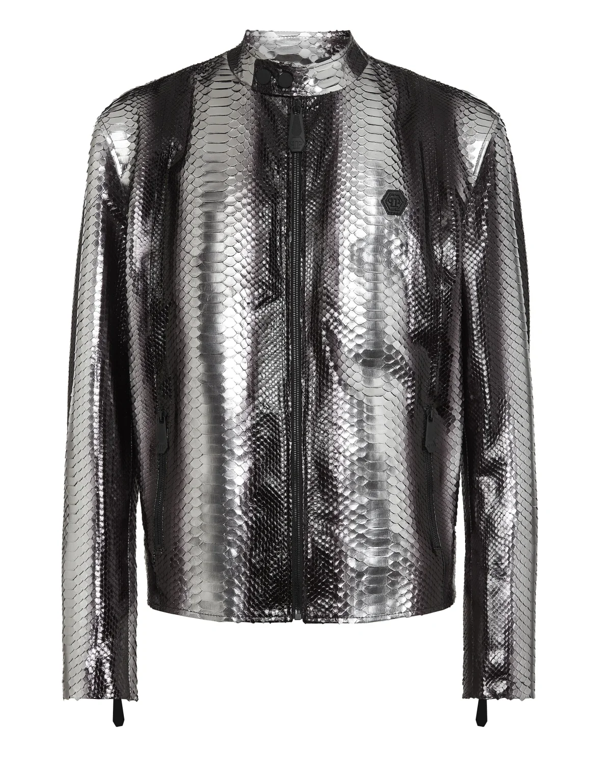 Python Leather Moto Jacket, цвет: Серебристый