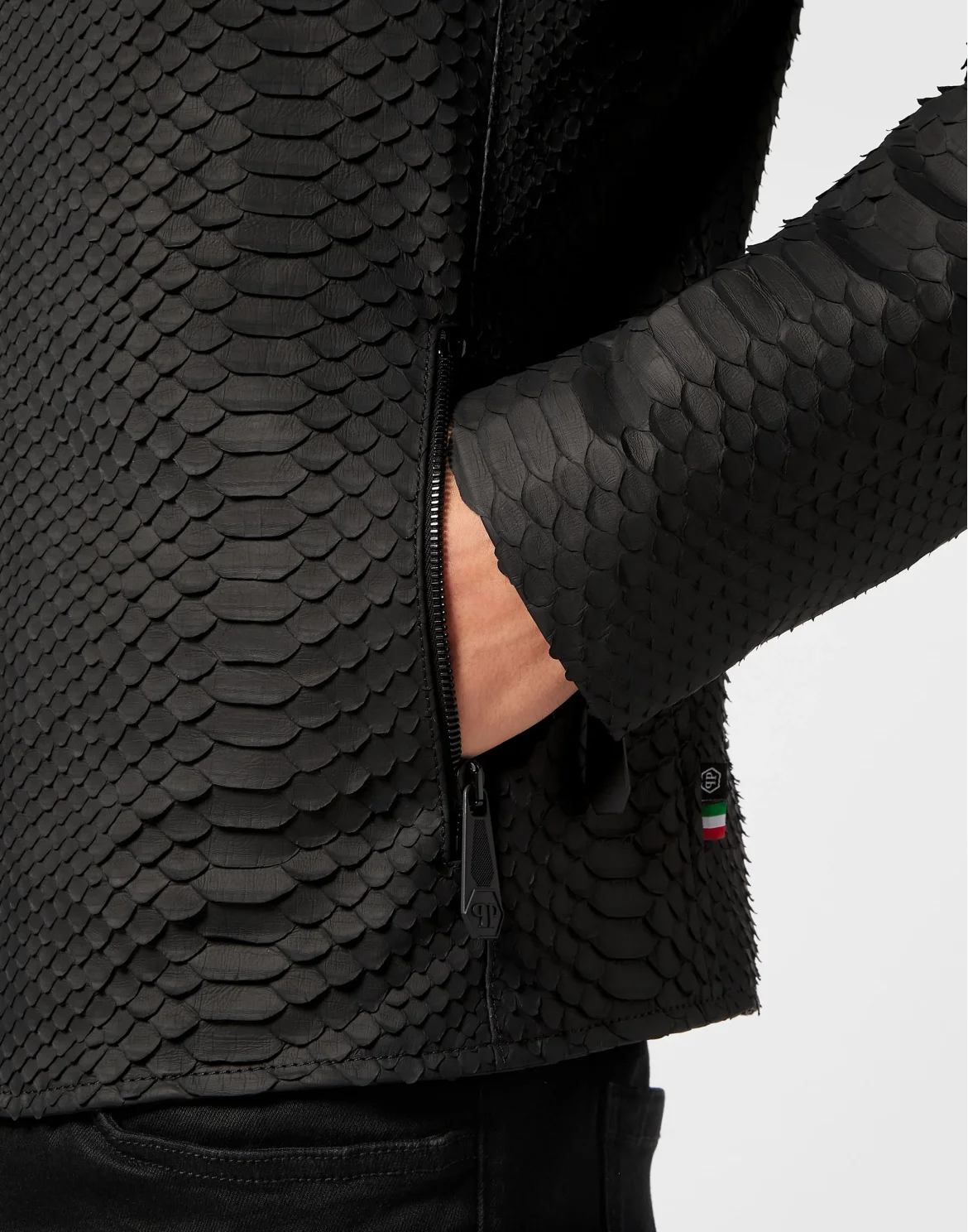 Python Leather Moto Jacket, цвет: Черный