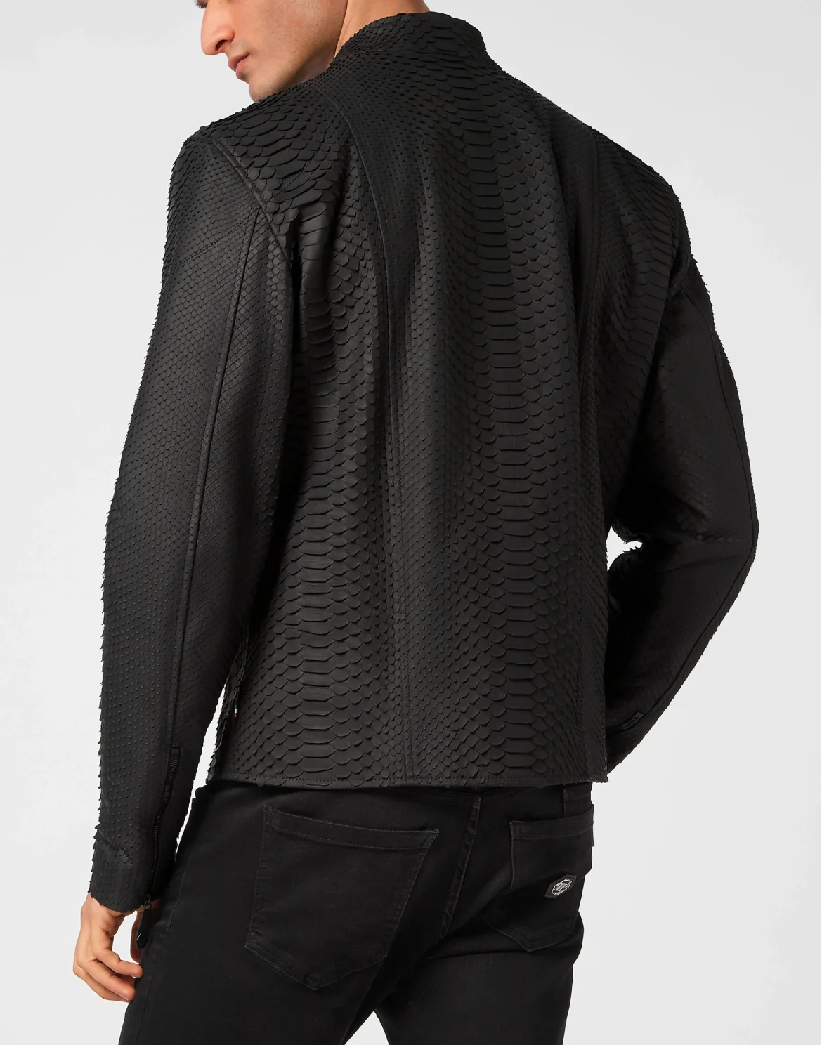 Python Leather Moto Jacket, цвет: Черный