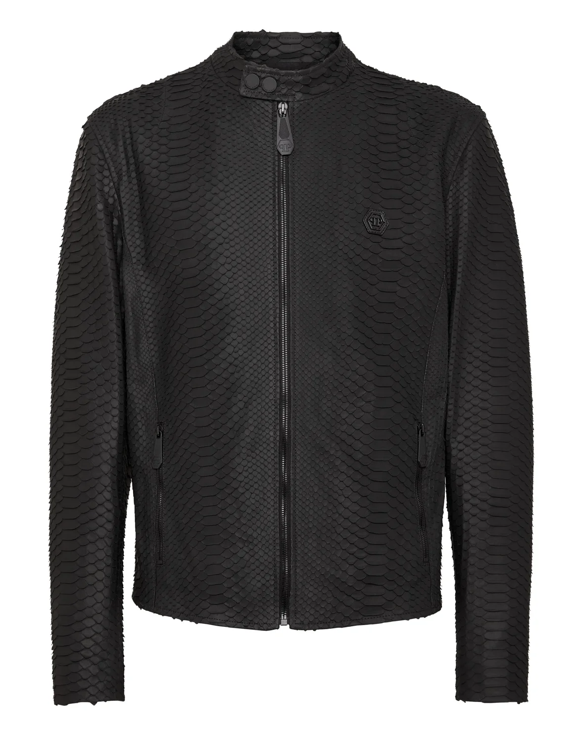 Python Leather Moto Jacket, цвет: Черный