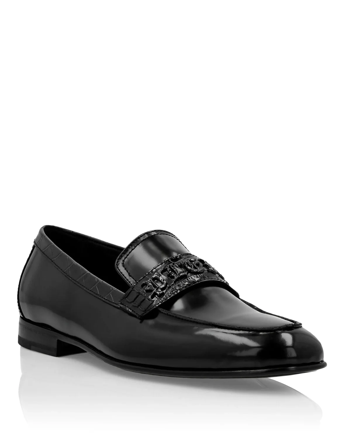 Croco Printed Leather Loafers, цвет: Черный