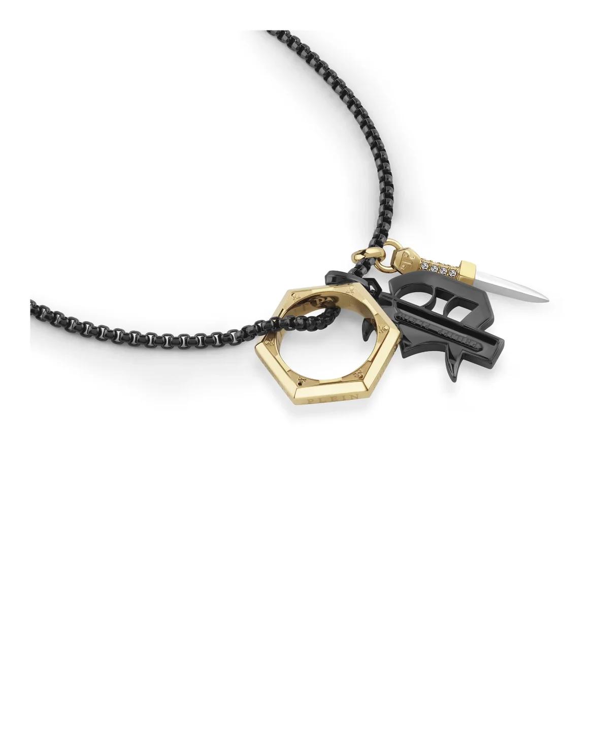 Stainless Steel Long Chain Necklace PLEIN VALENTINE, цвет: Черный