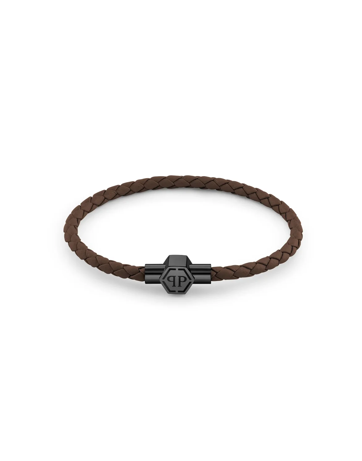 Leather Stainless Steel Bracelet PLEIN TAG, цвет: Коричневый