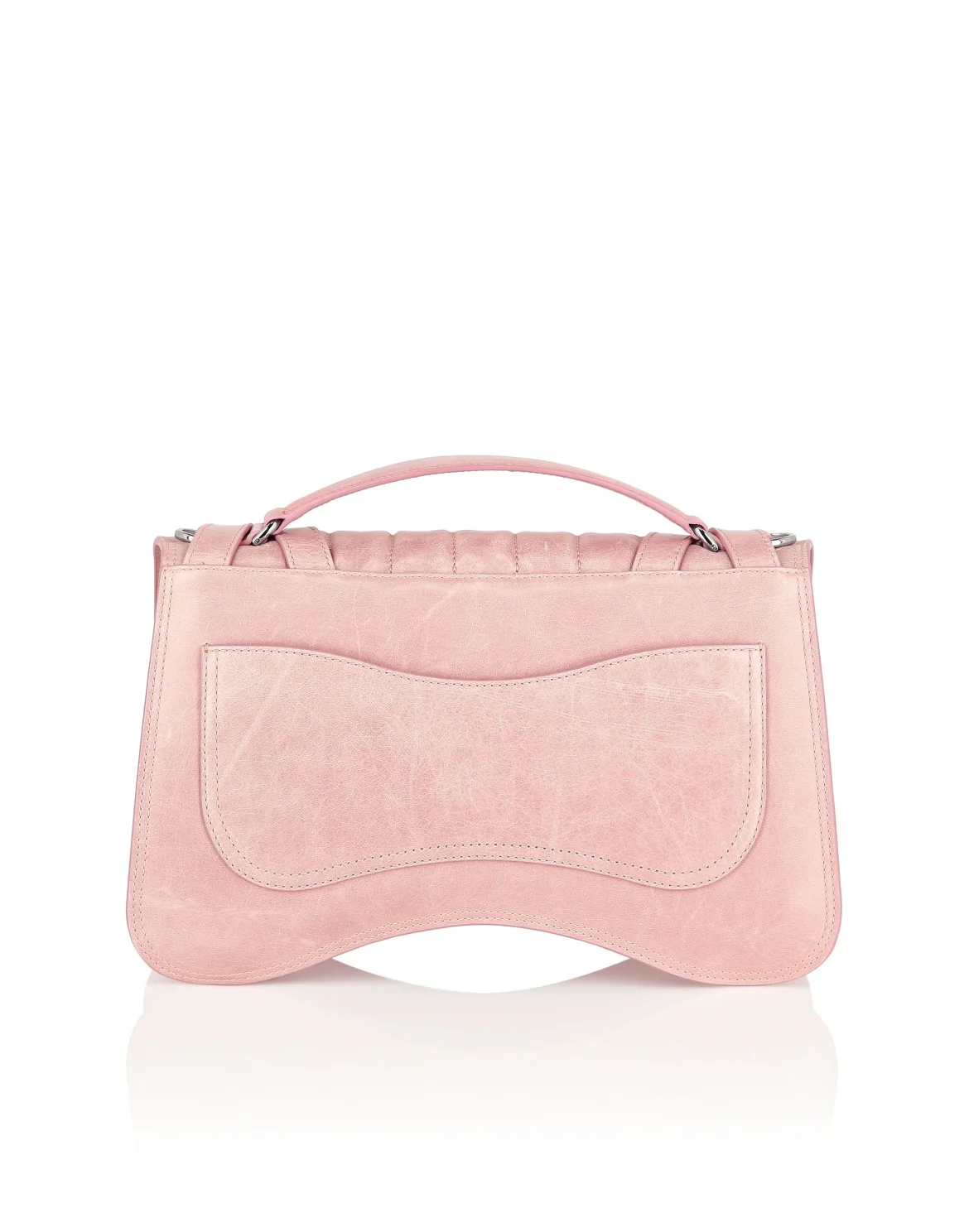 Shiny Crackle Leather Belt Handle Bag Big Hexagon, цвет: Бежевый