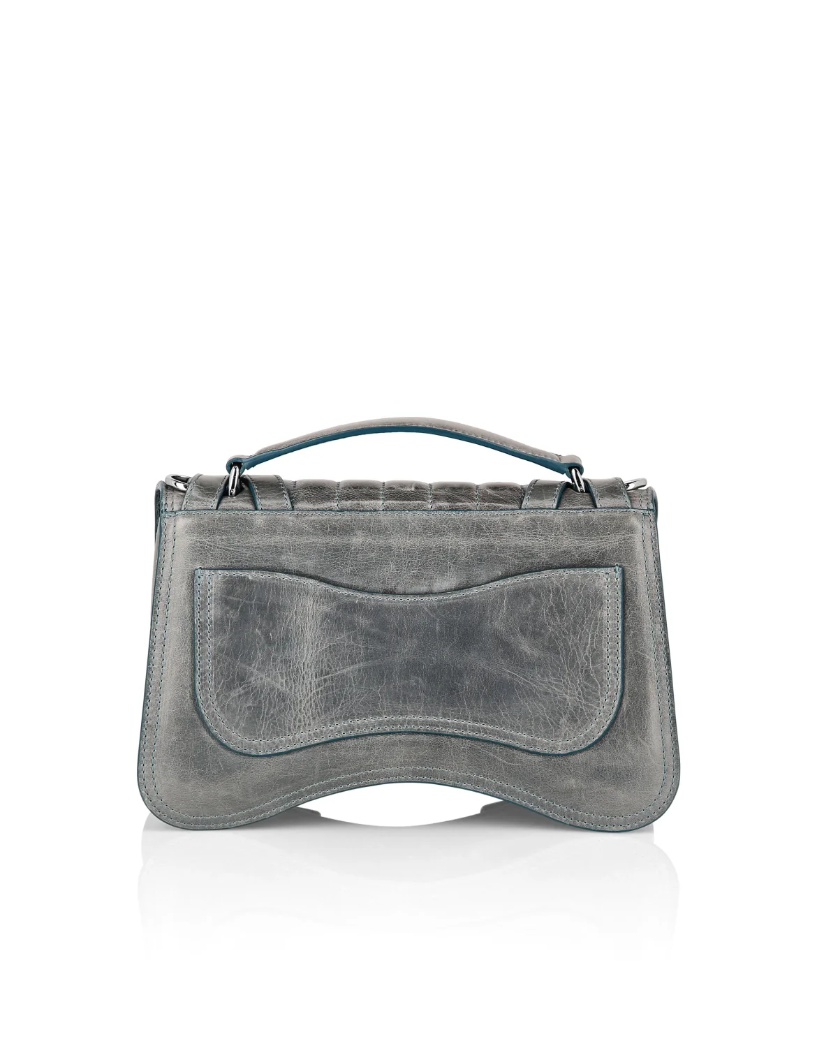 Shiny Crackle Leather Belt Handle Bag Medium Hexagon, цвет: Голубой