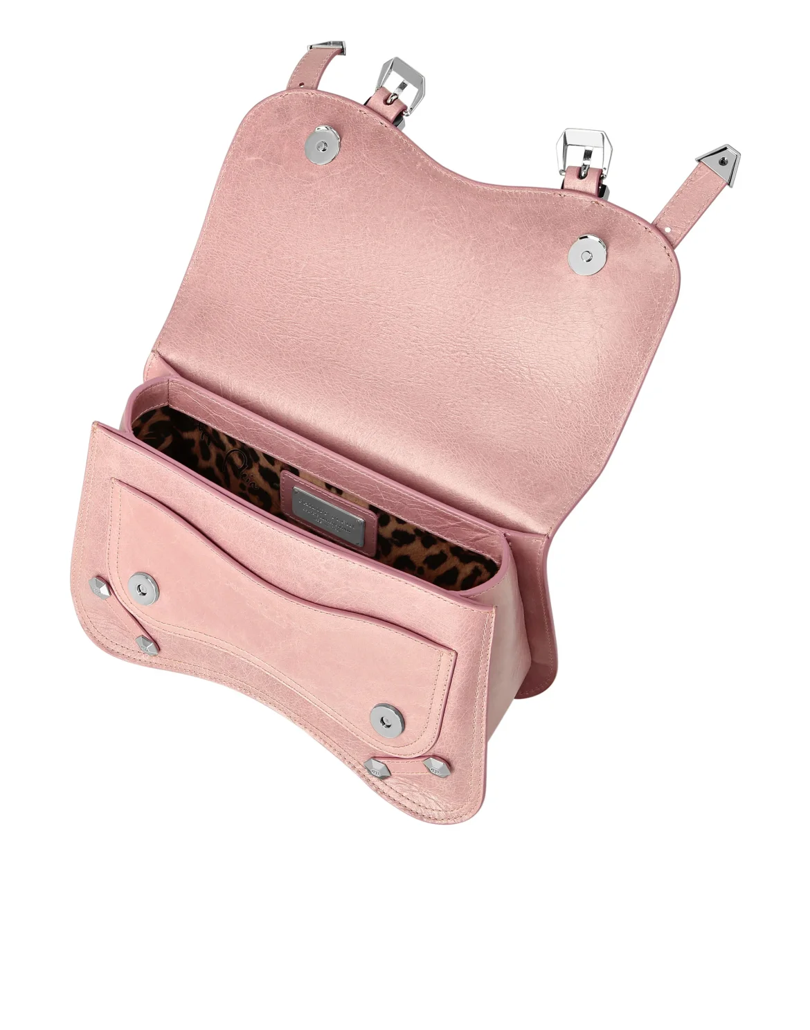 Shiny Crackle Leather Belt Handle Bag Medium Hexagon, цвет: Бежевый