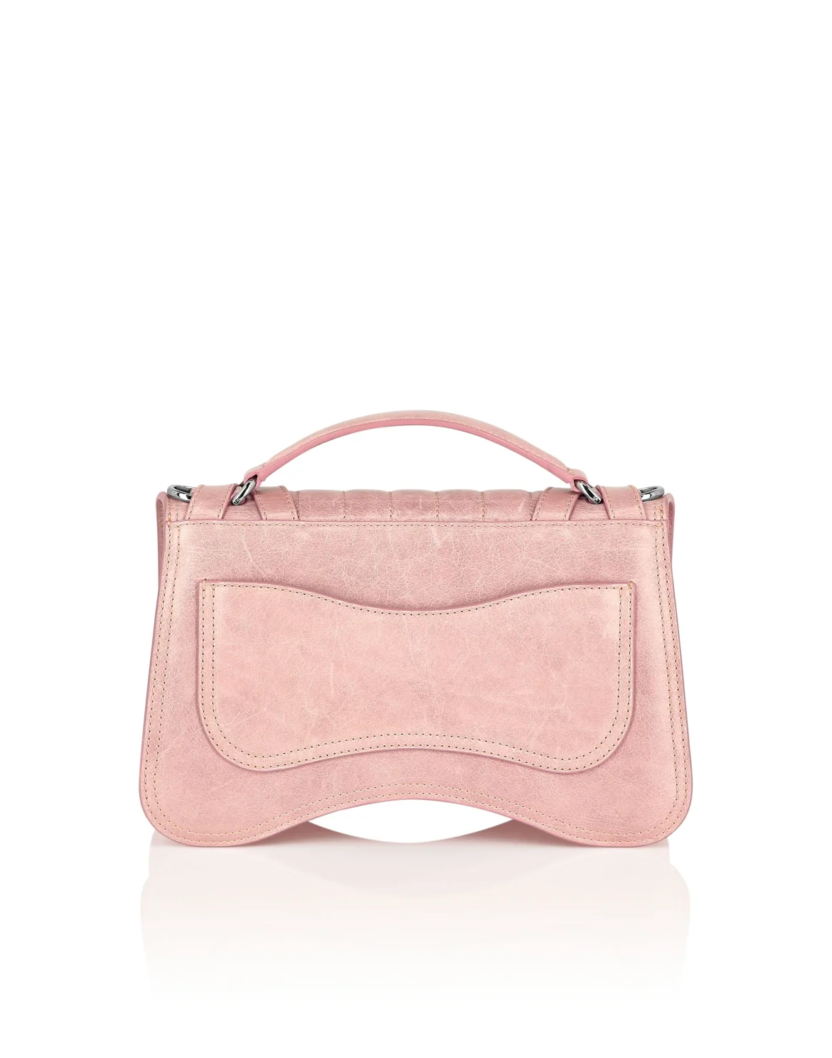 Shiny Crackle Leather Belt Handle Bag Medium Hexagon, цвет: Бежевый