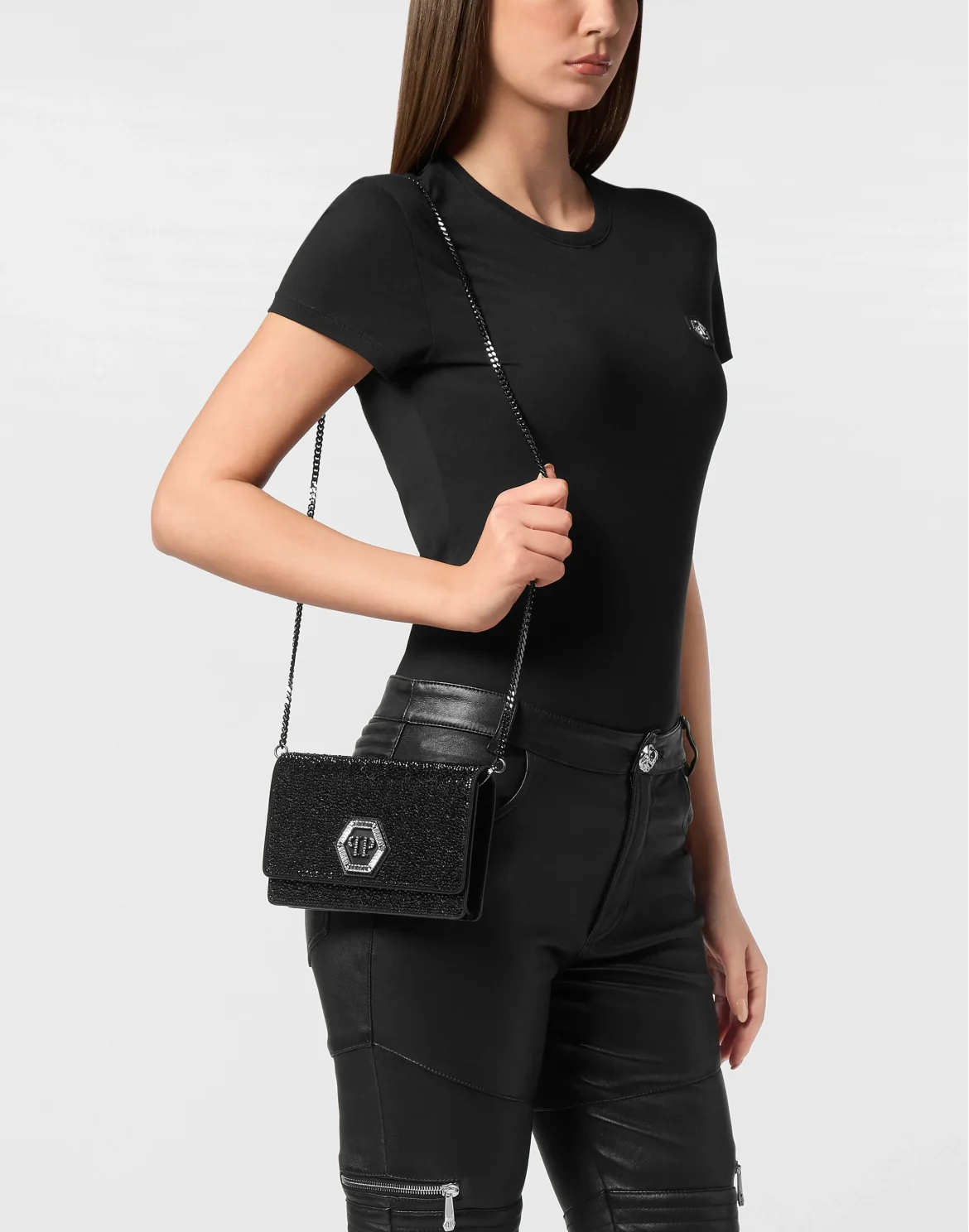 Suede Mini Shoulder Strass Hexagon, цвет: Черный