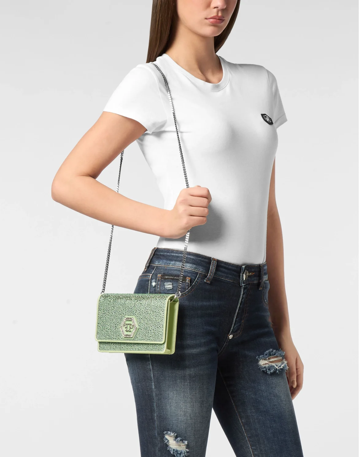 Suede Mini Shoulder Strass Hexagon, цвет: Зеленый
