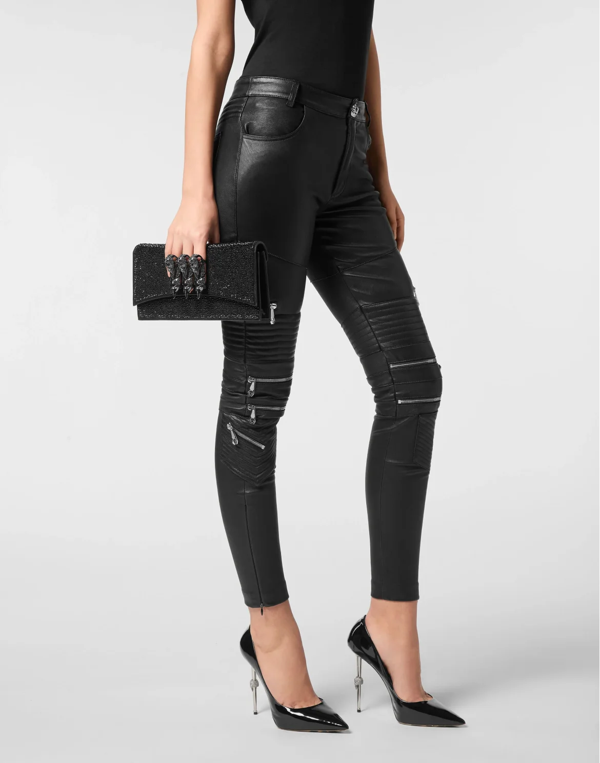 Suede Baguette Claw Clutch Mix Strass, цвет: Черный