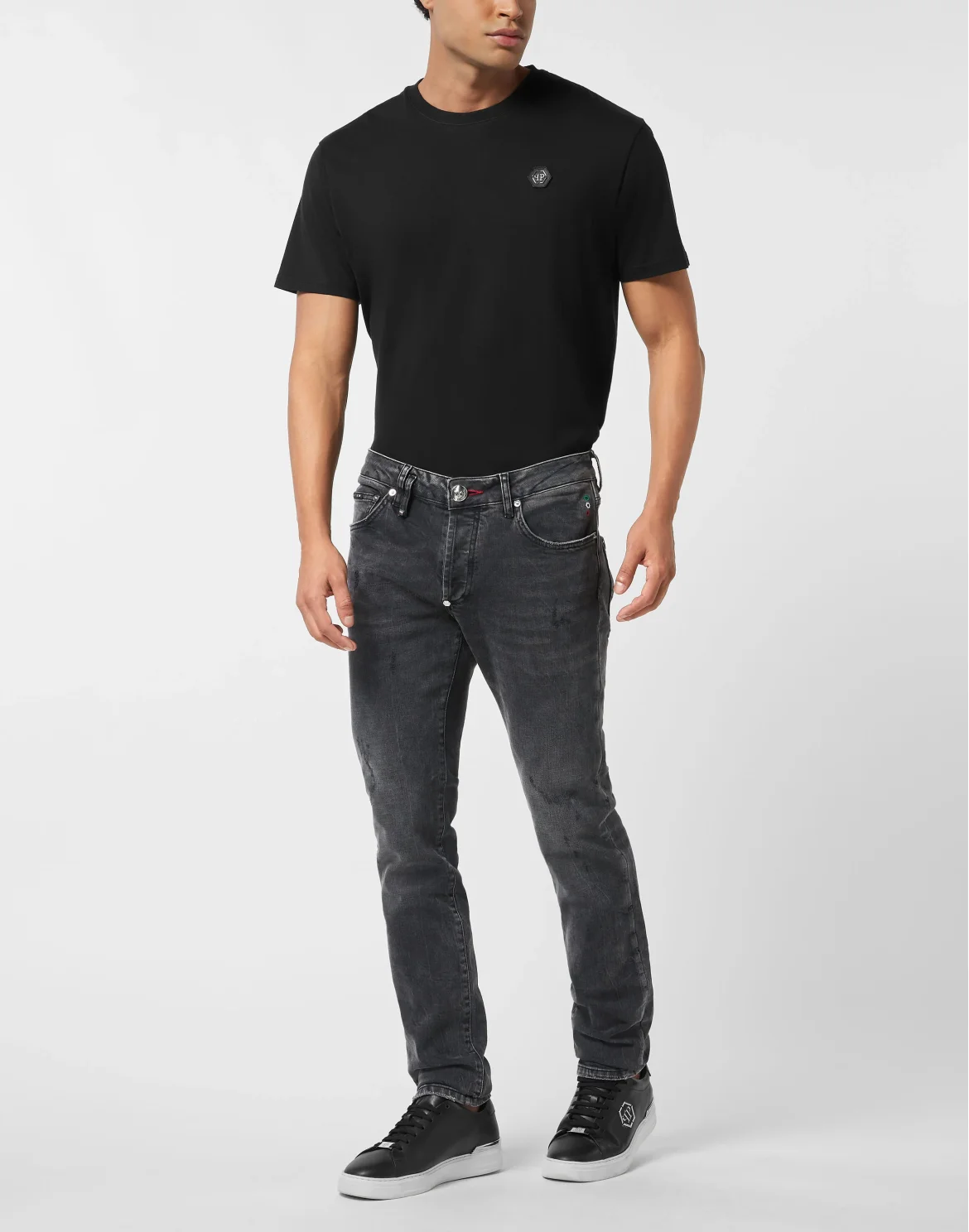 Denim Trousers Super Straight Cut Skulls, цвет: Серый