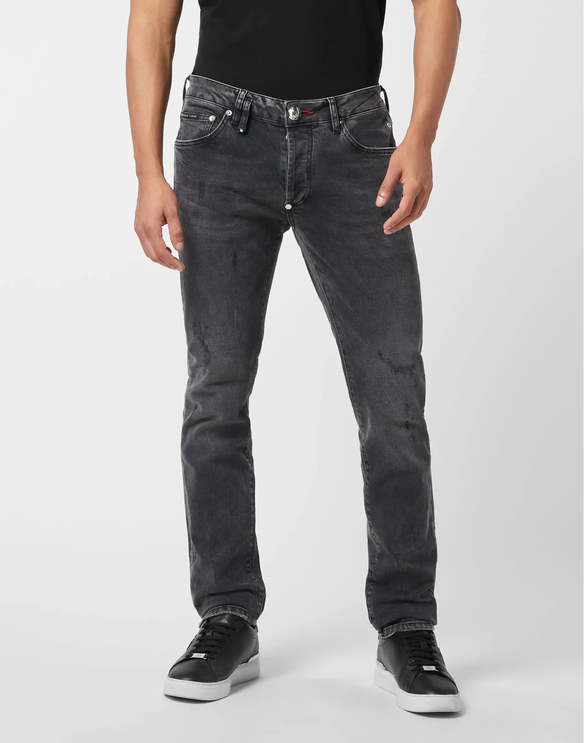 Denim Trousers Super Straight Cut Skulls, цвет: Серый
