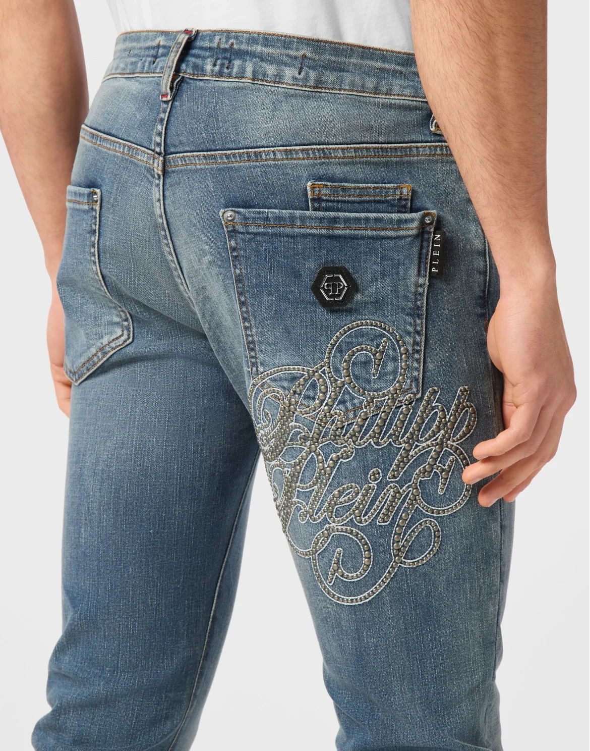 Denim Trousers Super Straight Cut Studs, цвет: Синий