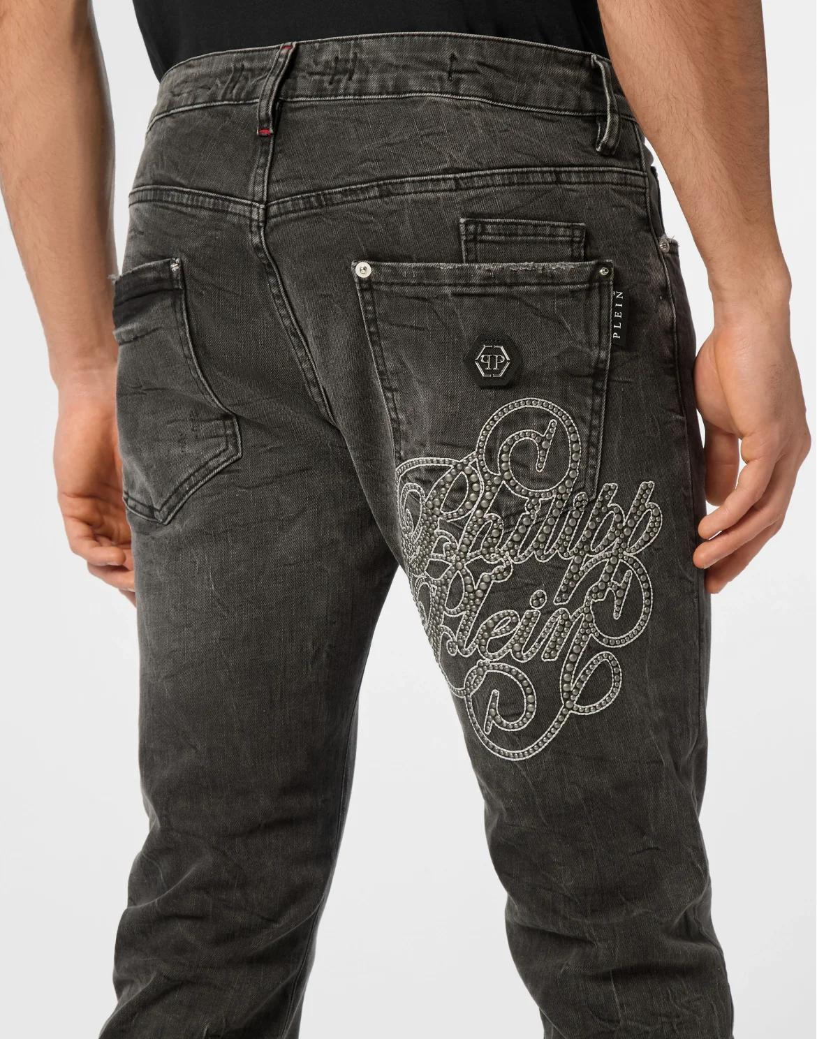 Denim Trousers Super Straight Cut Studs, цвет: Серый
