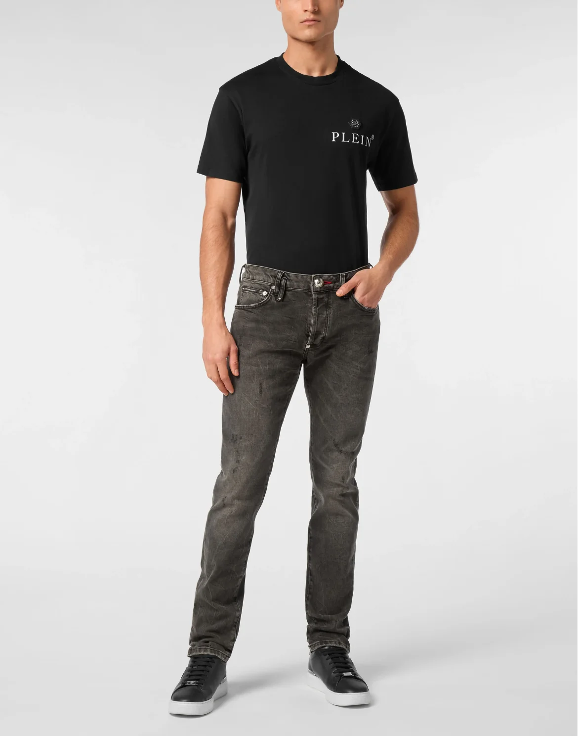 Denim Trousers Super Straight Cut Studs, цвет: Серый