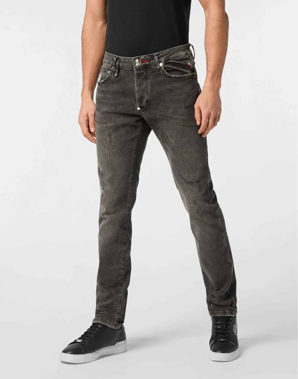 Denim Trousers Super Straight Cut Studs, цвет: Серый