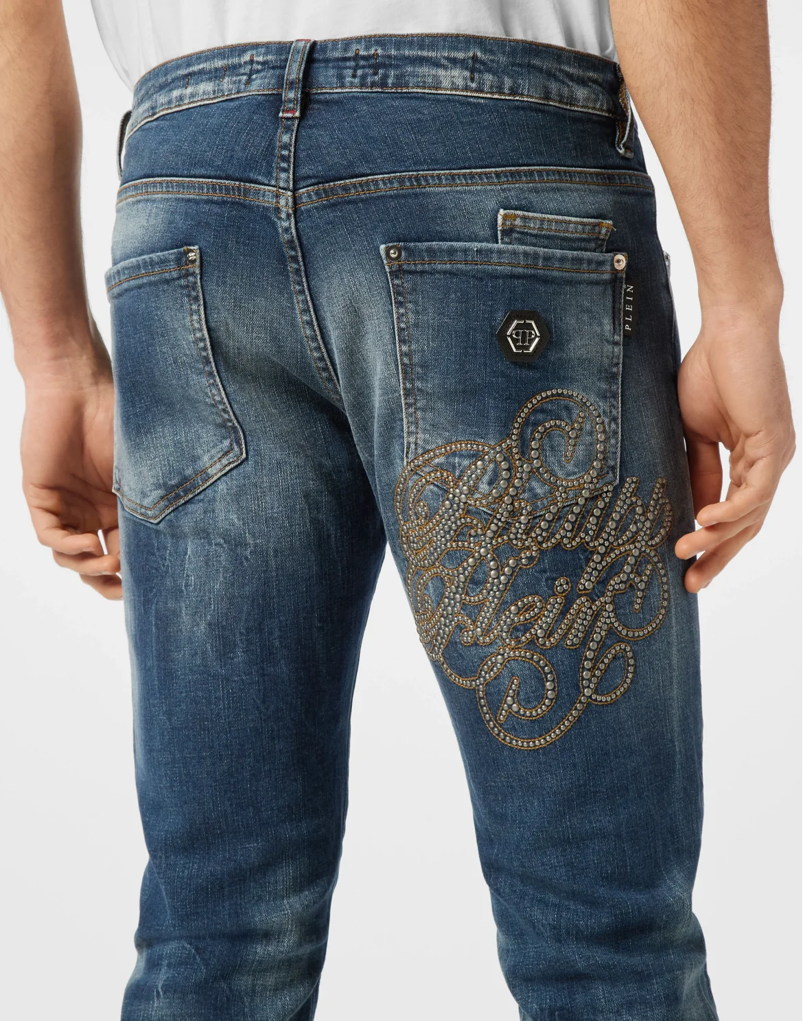 Denim Trousers Super Straight Cut Studs, цвет: Голубой