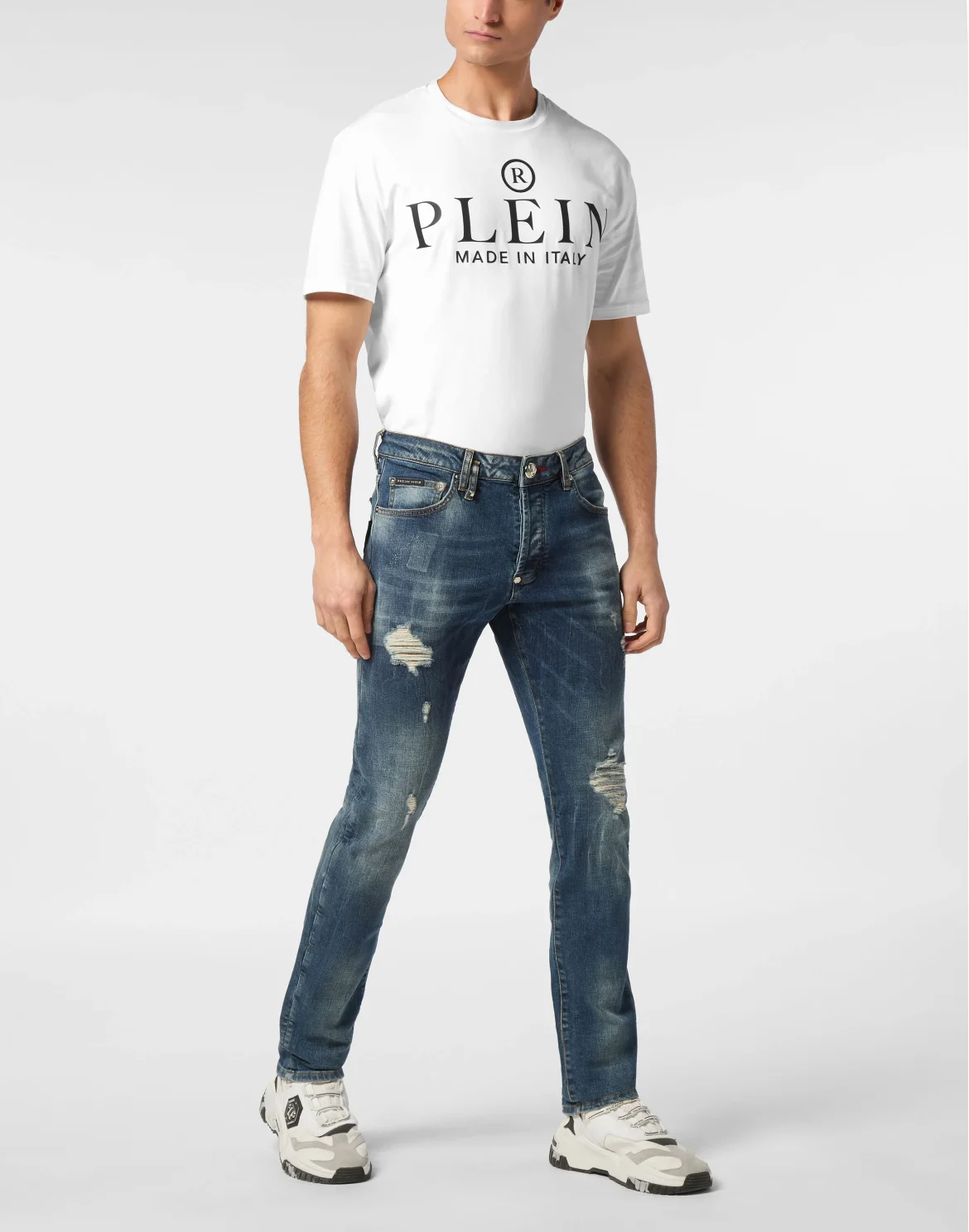 Denim Trousers Super Straight Cut Studs, цвет: Голубой