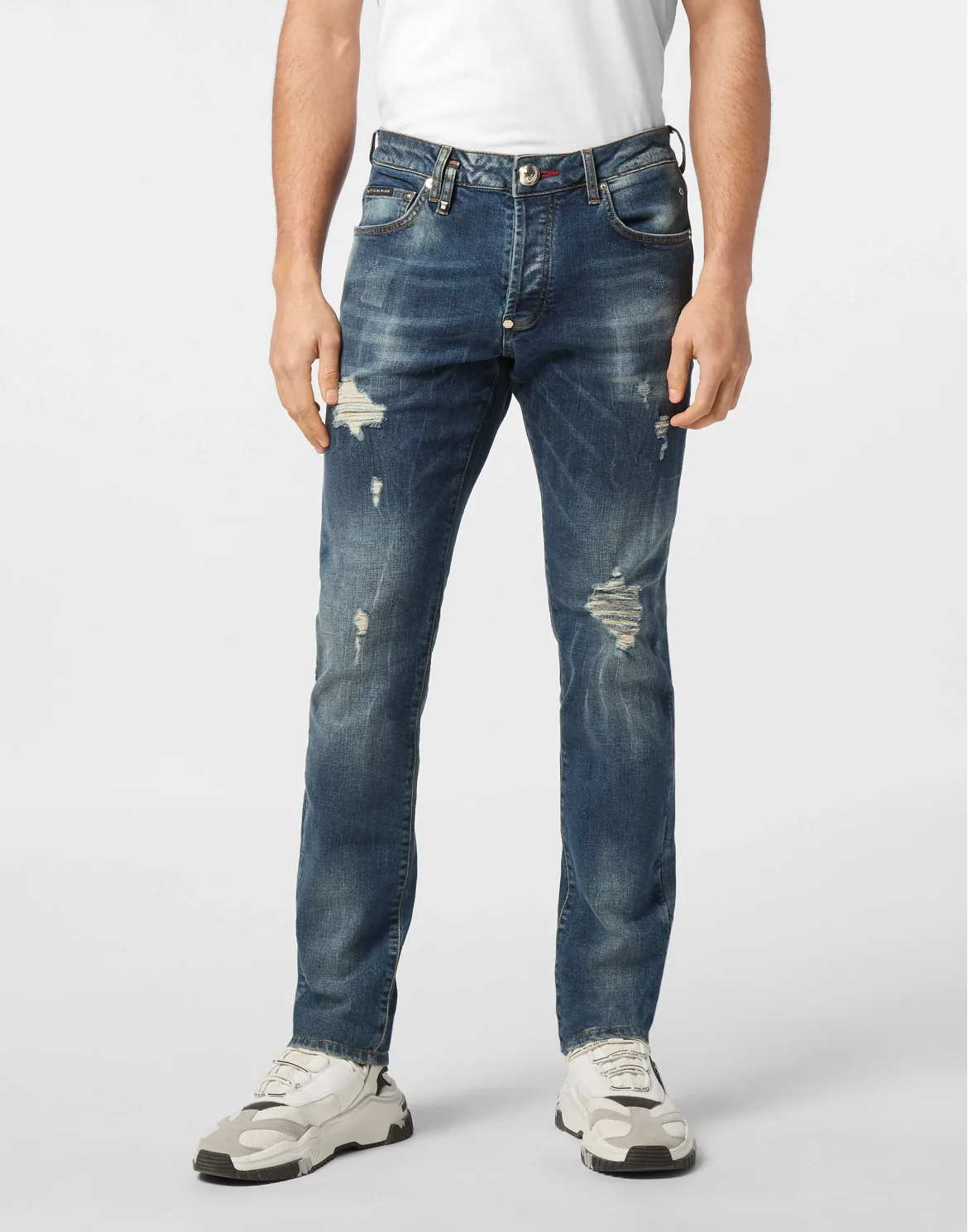 Denim Trousers Super Straight Cut Studs, цвет: Голубой