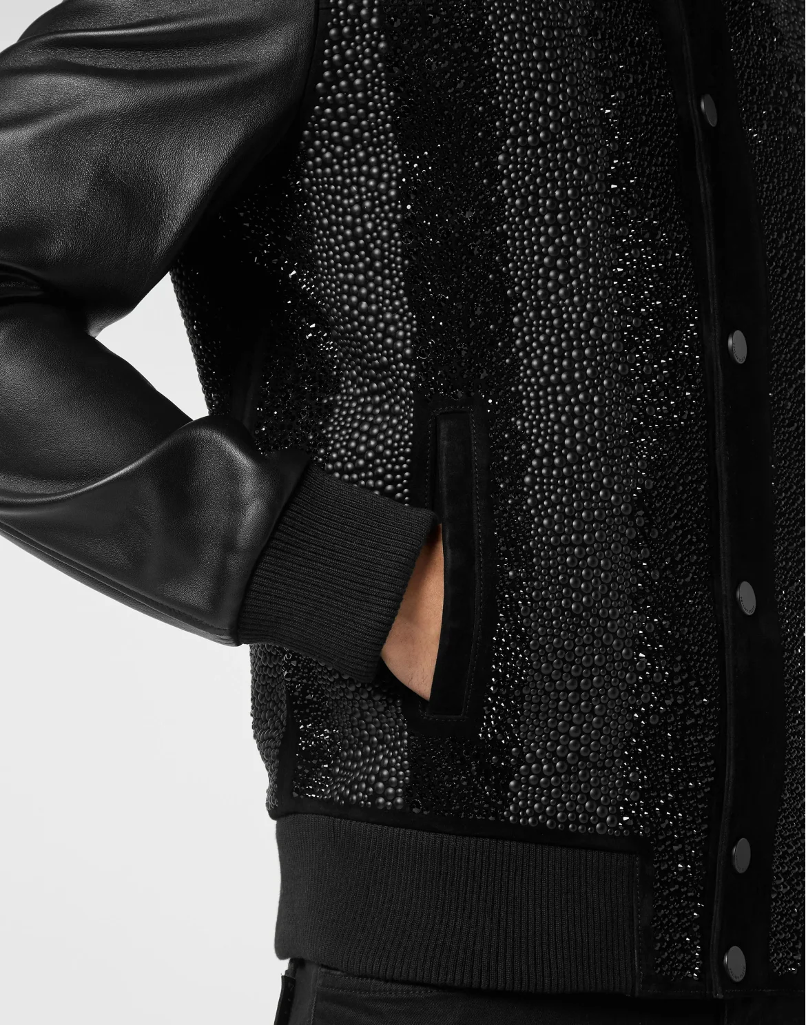 Suede Bomber Jacket LS Strass, цвет: Черный