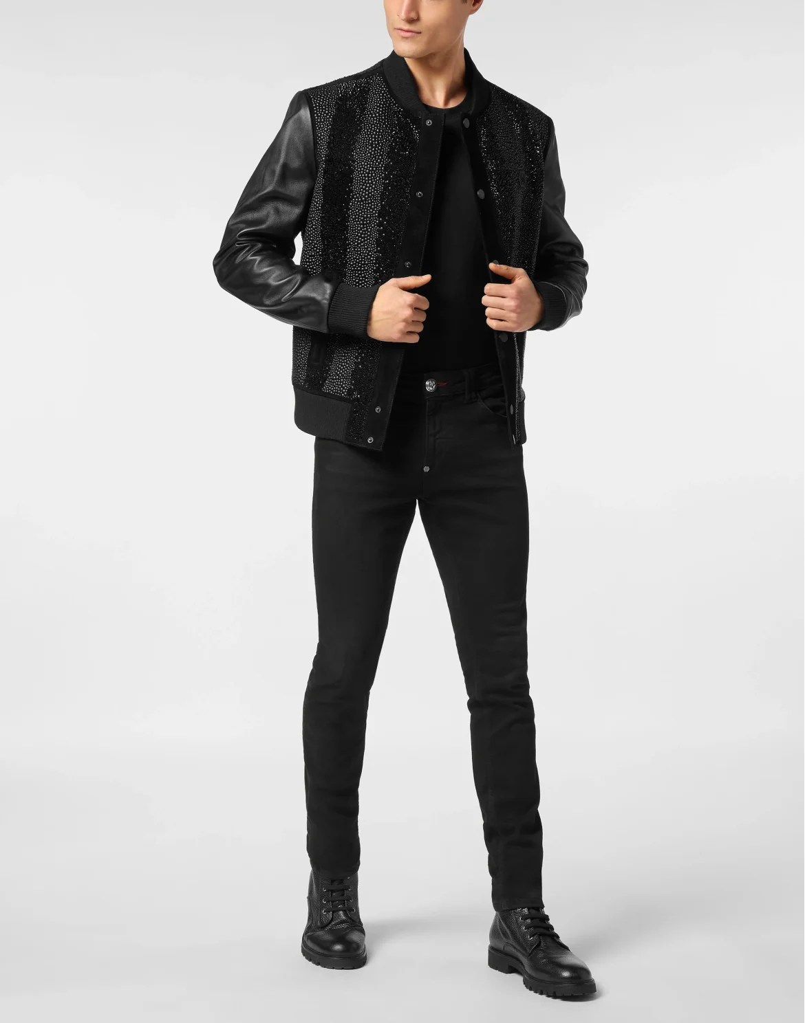 Suede Bomber Jacket LS Strass, цвет: Черный