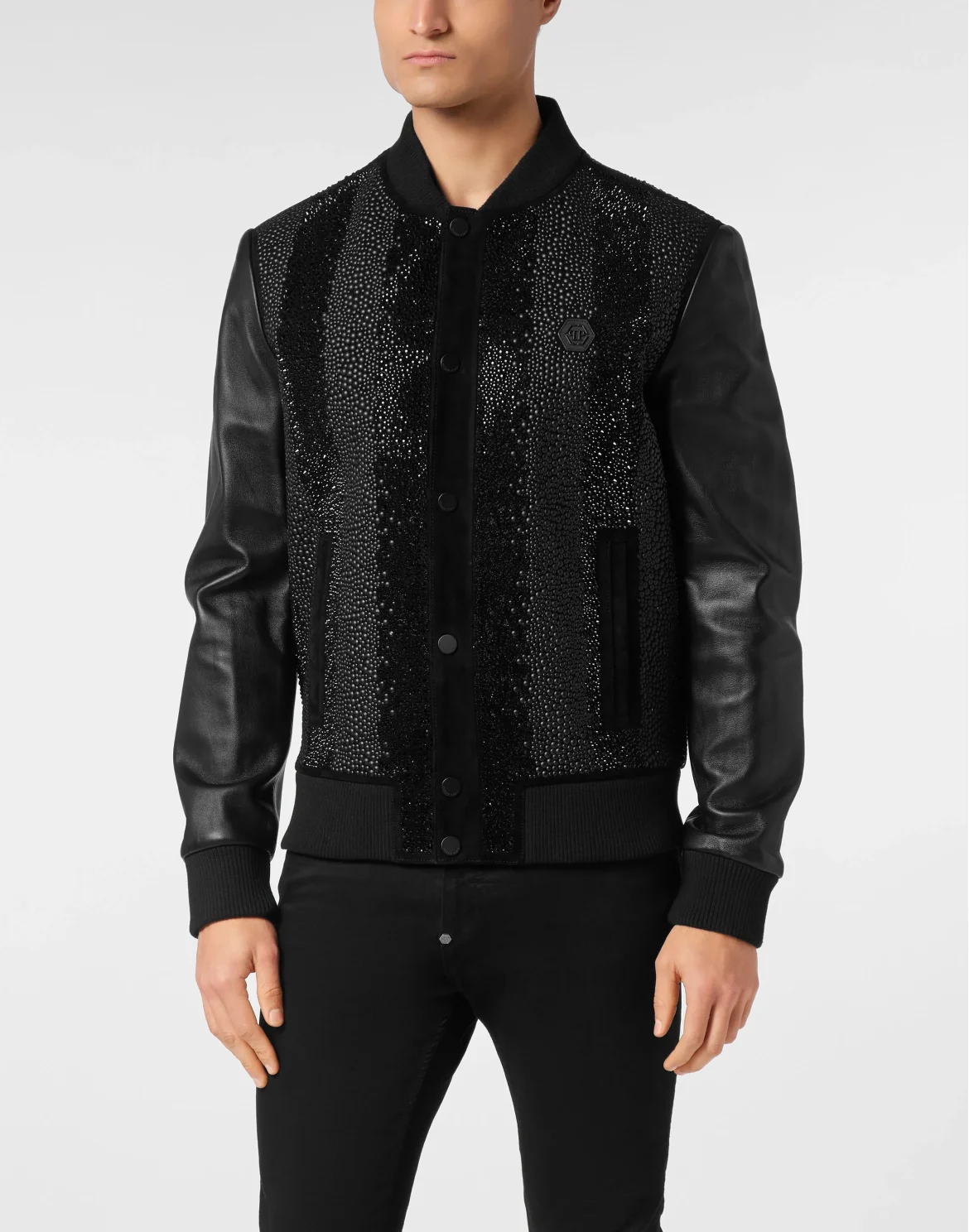 Suede Bomber Jacket LS Strass, цвет: Черный