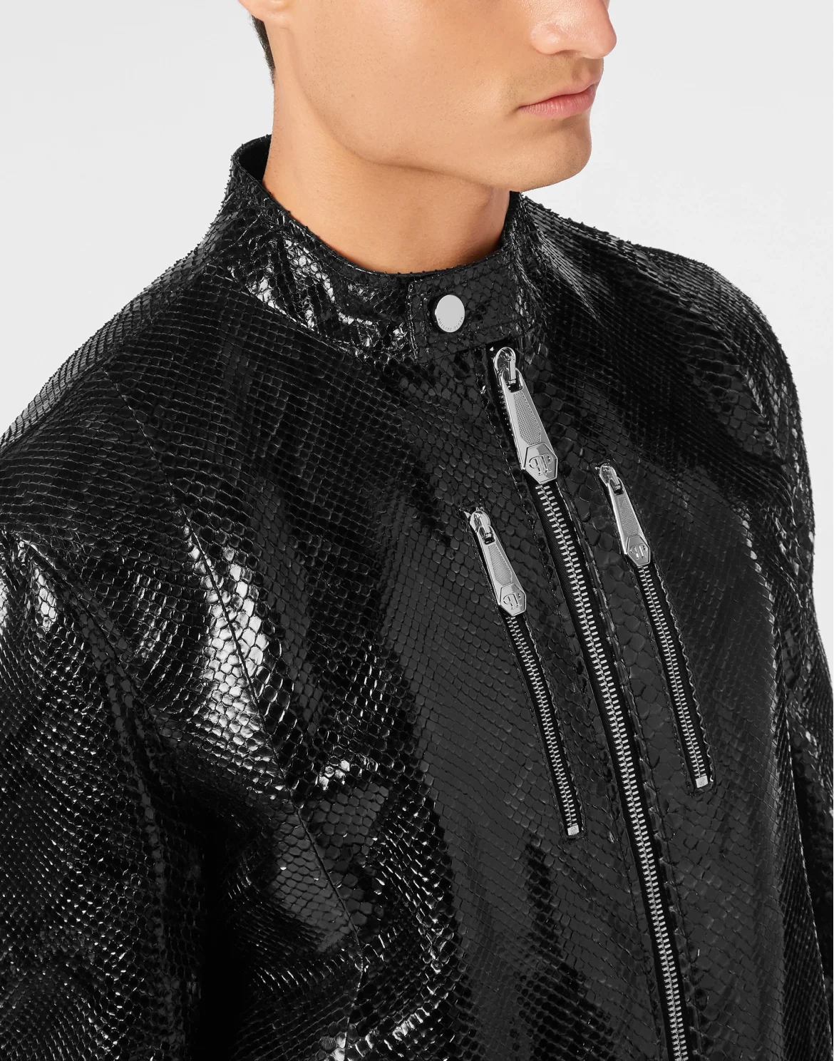 Python Leather Moto Jacket LS, цвет: Черный
