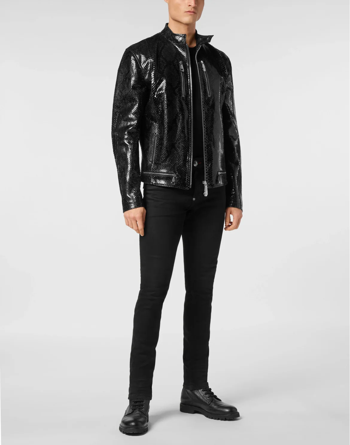Python Leather Moto Jacket LS, цвет: Черный