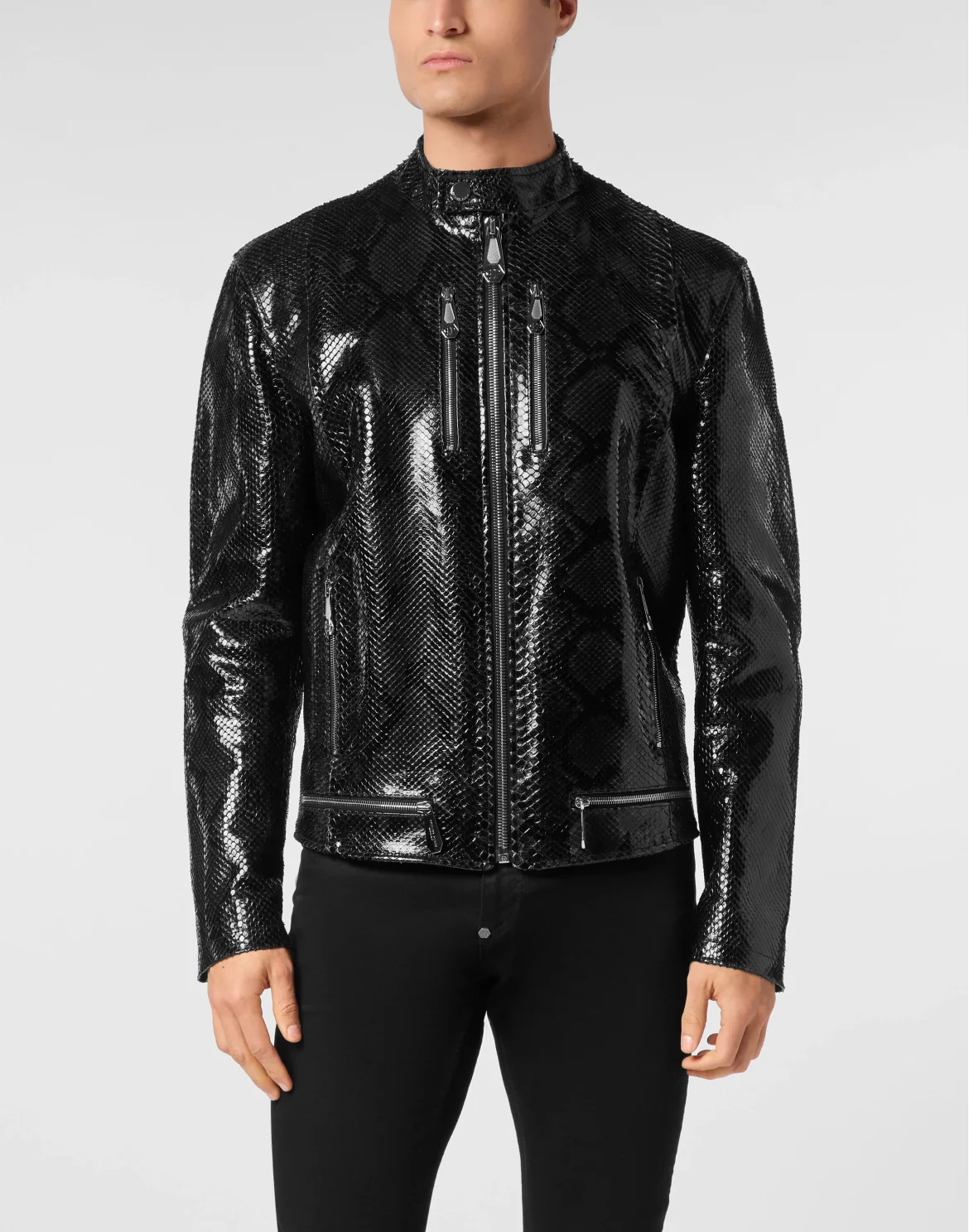 Python Leather Moto Jacket LS, цвет: Черный