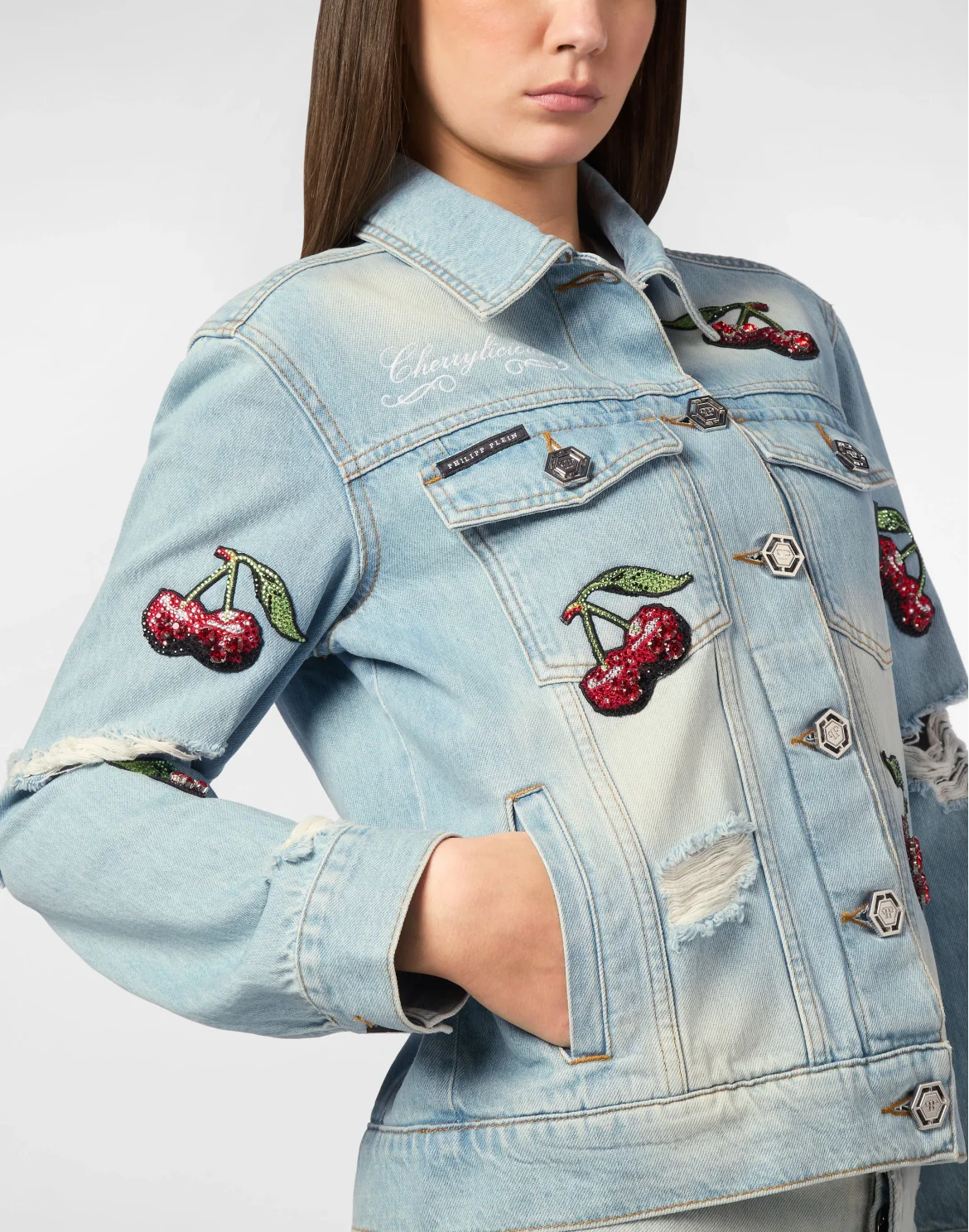 Denim Regular Jacket Cherries Destroyed, цвет: Голубой