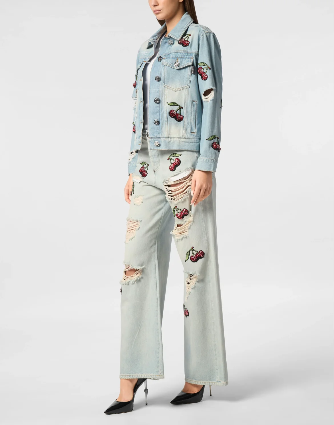 Denim Regular Jacket Cherries Destroyed, цвет: Голубой