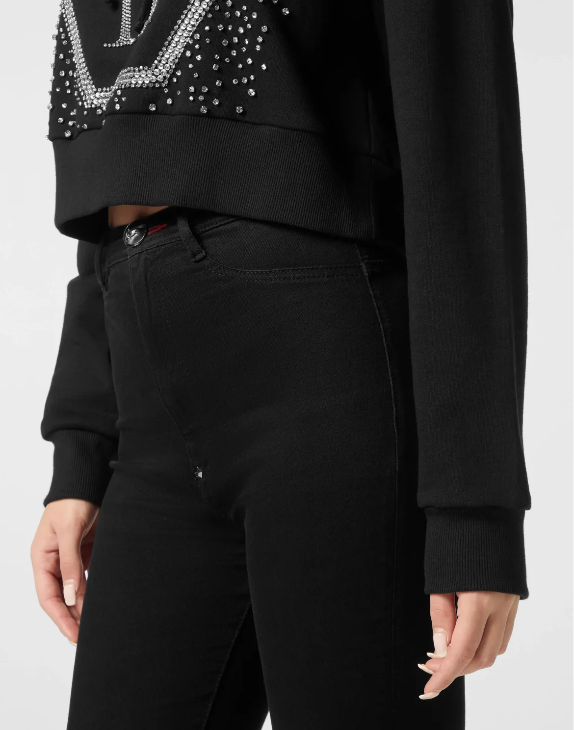Hoodie sweatshirt Crop Strass Venice Beach, цвет: Черный