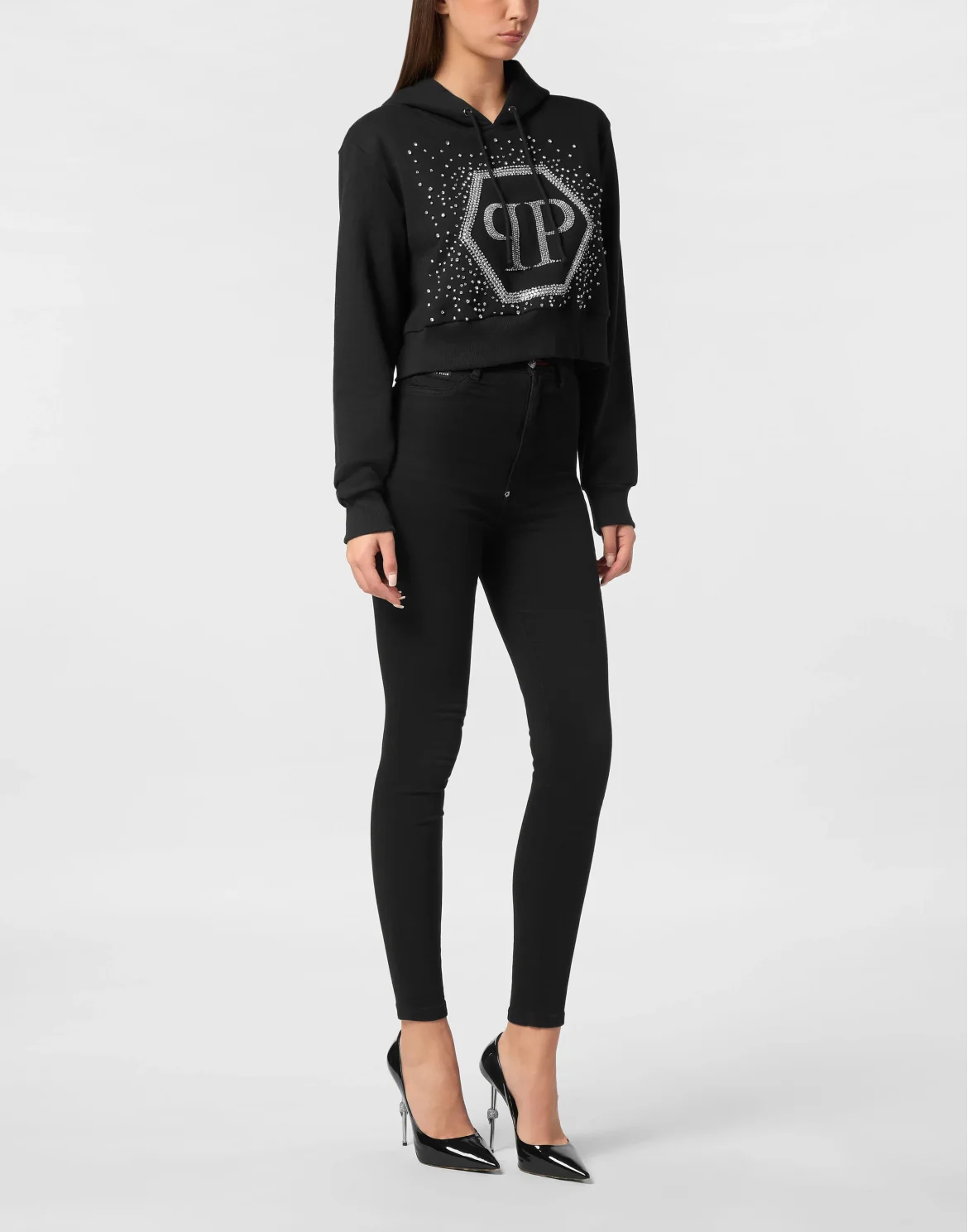 Hoodie sweatshirt Crop Strass Venice Beach, цвет: Черный