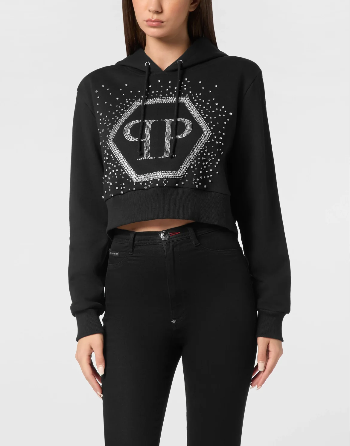 Hoodie sweatshirt Crop Strass Venice Beach, цвет: Черный