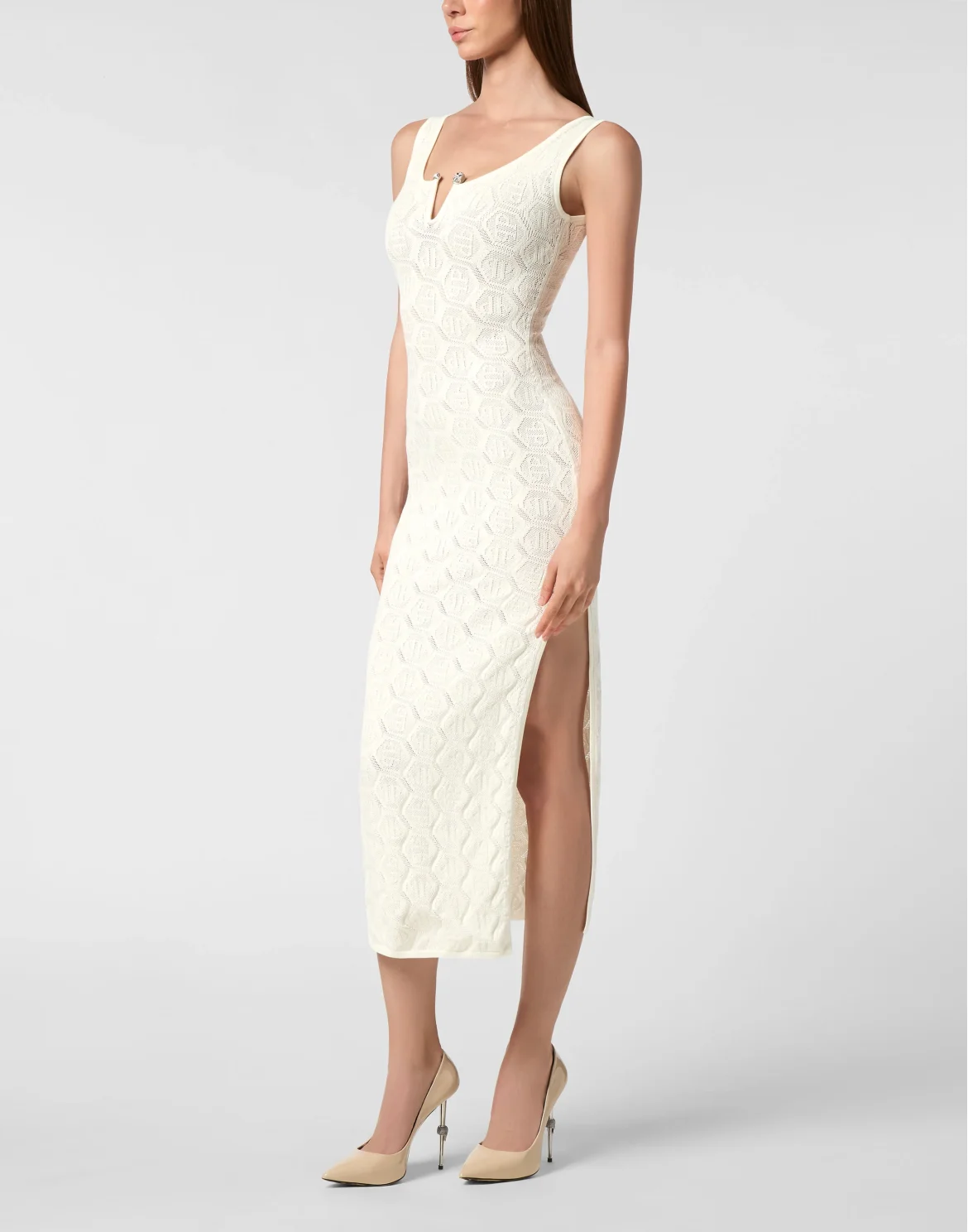 Viscose Long Dress Monogram, цвет: Белый